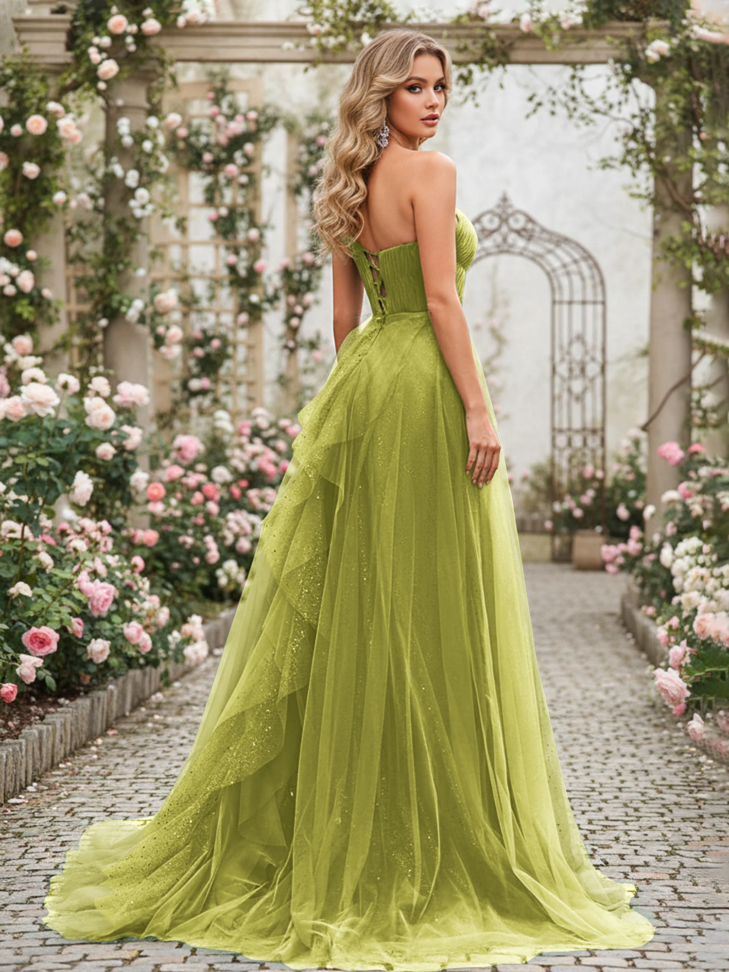 Sparkling Tulle A-Line Gown with Cascading Ruffles Clover - Image 2