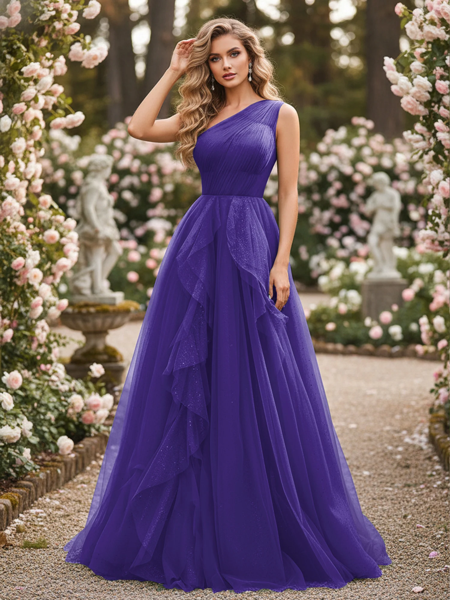 Sparkling Tulle A-Line Gown with Cascading Ruffles Regency