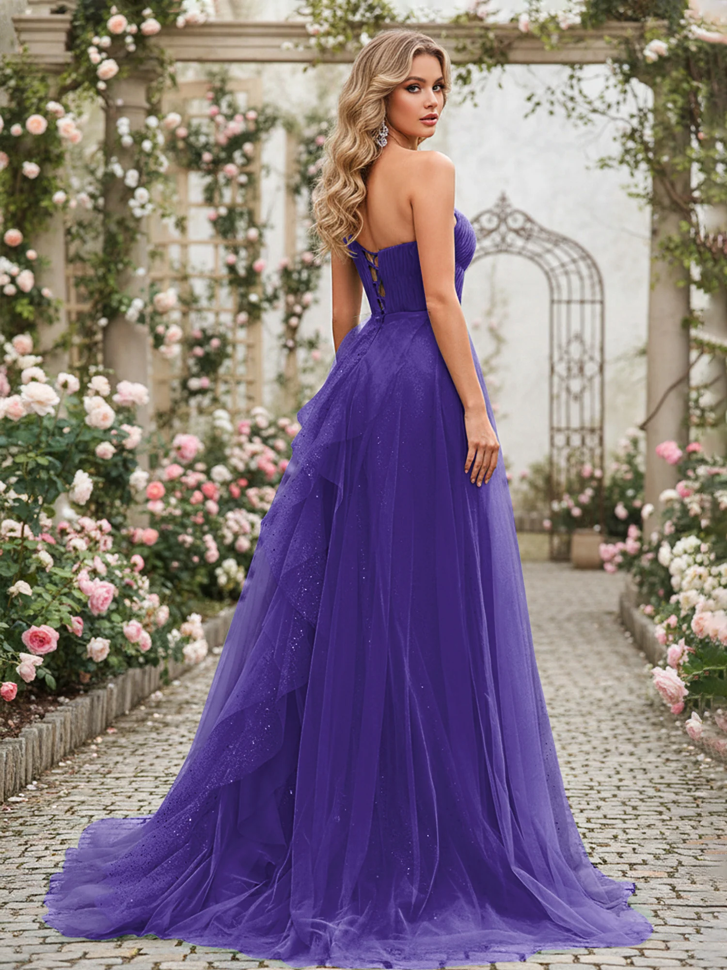 Sparkling Tulle A-Line Gown with Cascading Ruffles Regency - Image 2