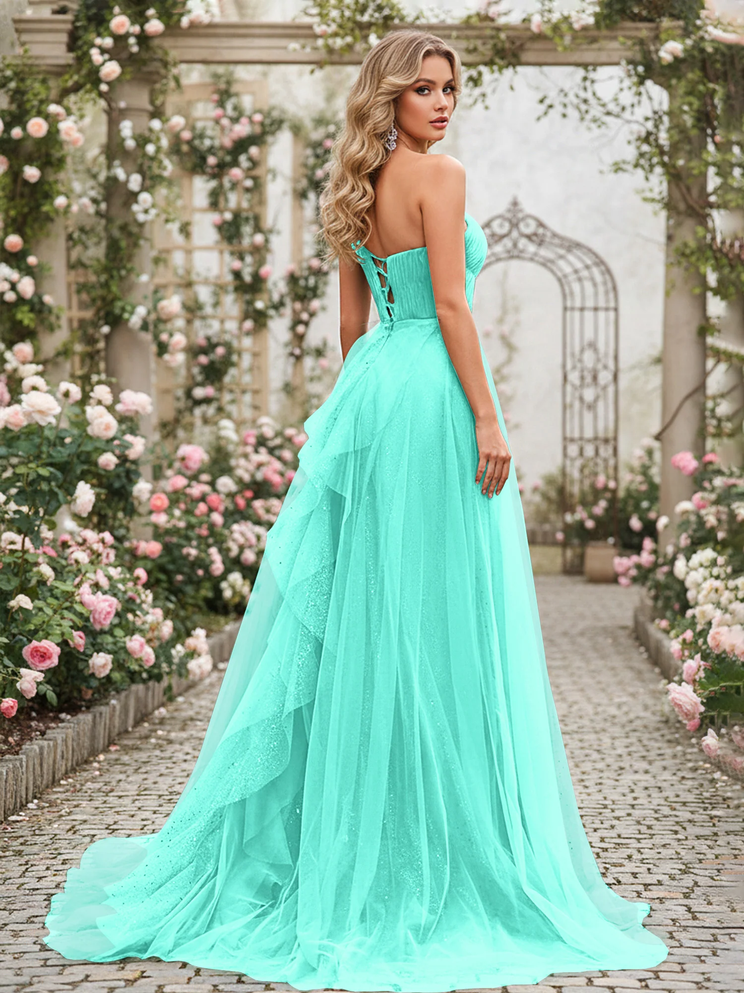 Sparkling Tulle A-Line Gown with Cascading Ruffles Spa - Image 2