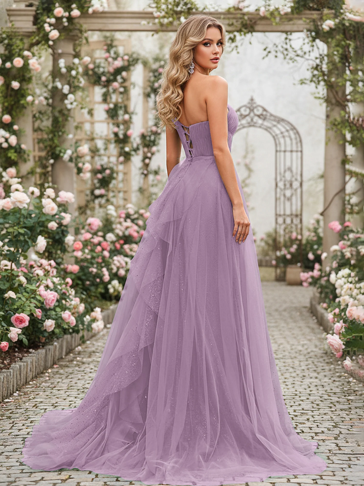 Sparkling Tulle A-Line Gown with Cascading Ruffles Wisteria - Image 2
