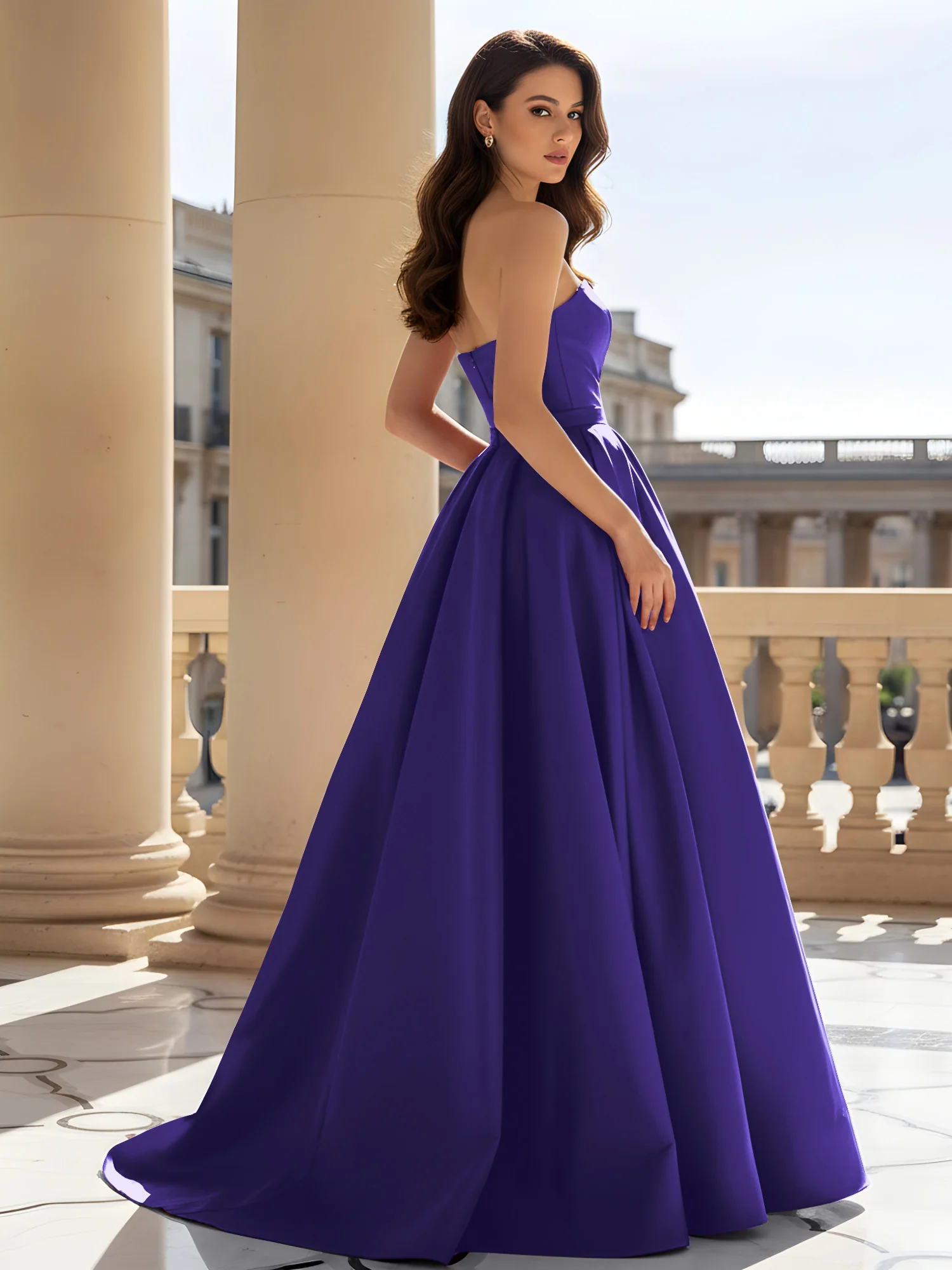 Strapless Structured Satin Ball Gown with Belt Detail Regency - Image 2