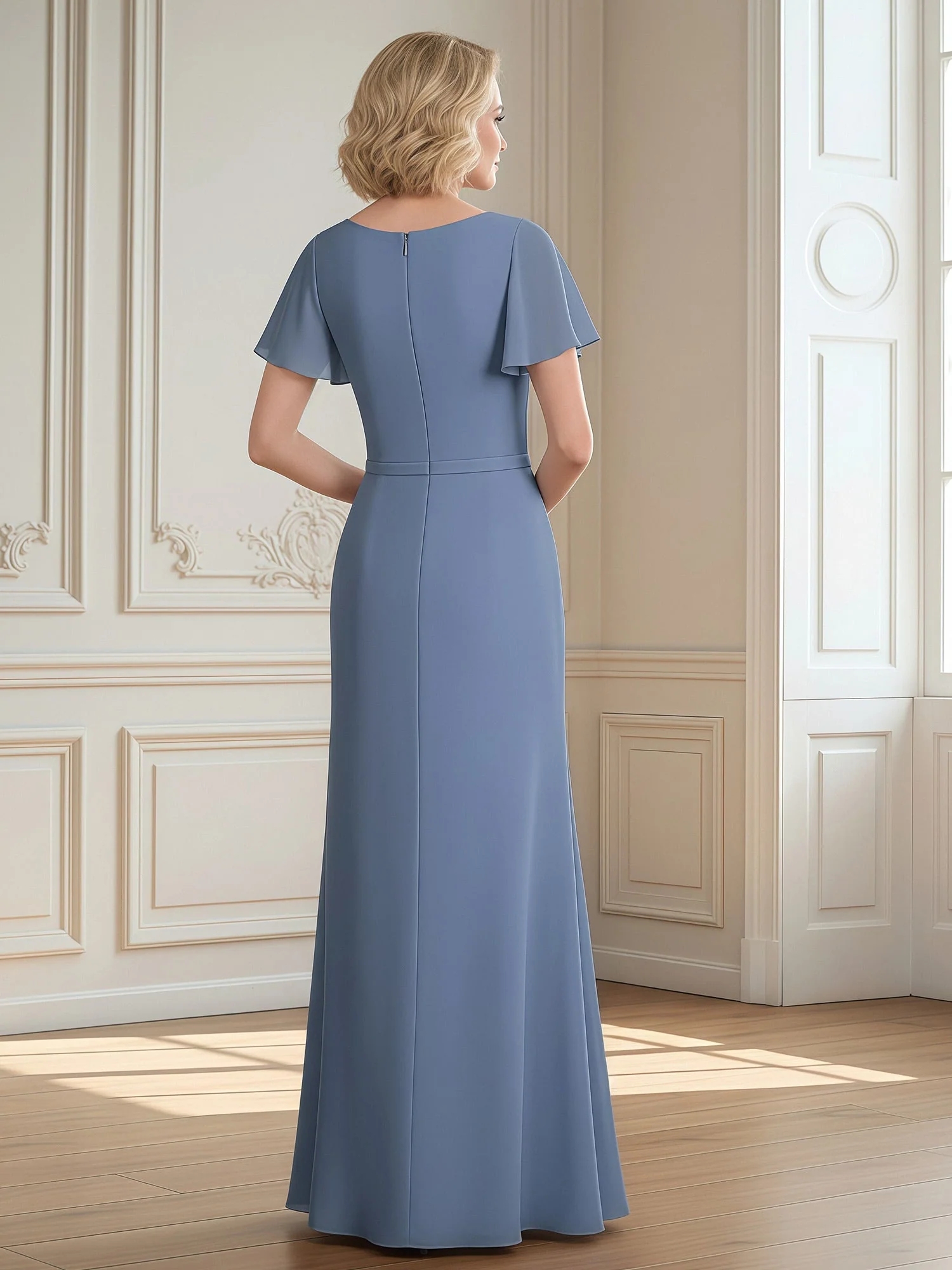 Formal Dress with Butterfly Sleeves and Fitted Waist White - Image 2
