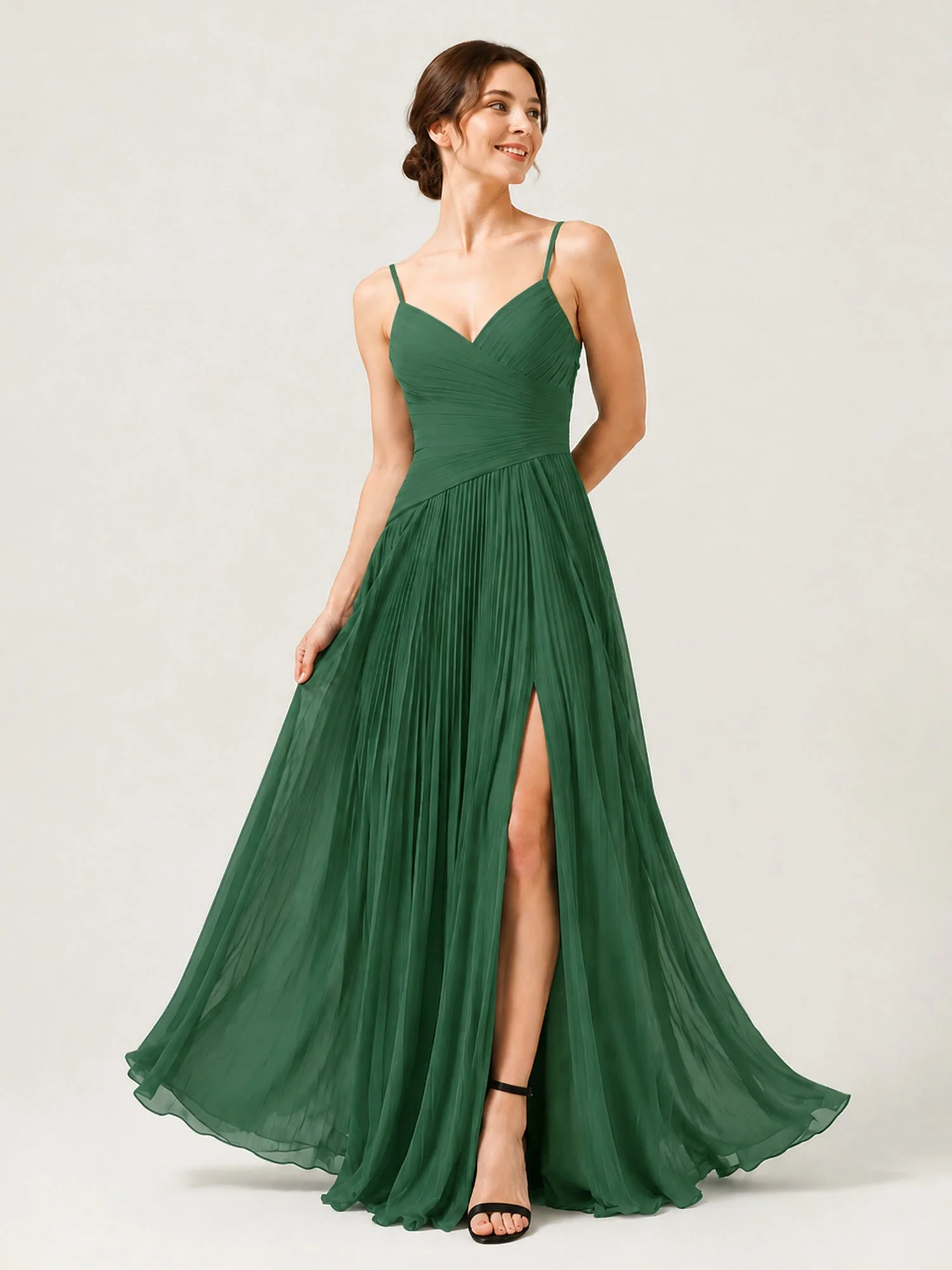 Pleated Chiffon Cami Gown with Surplice Ruched Bodice Azalea