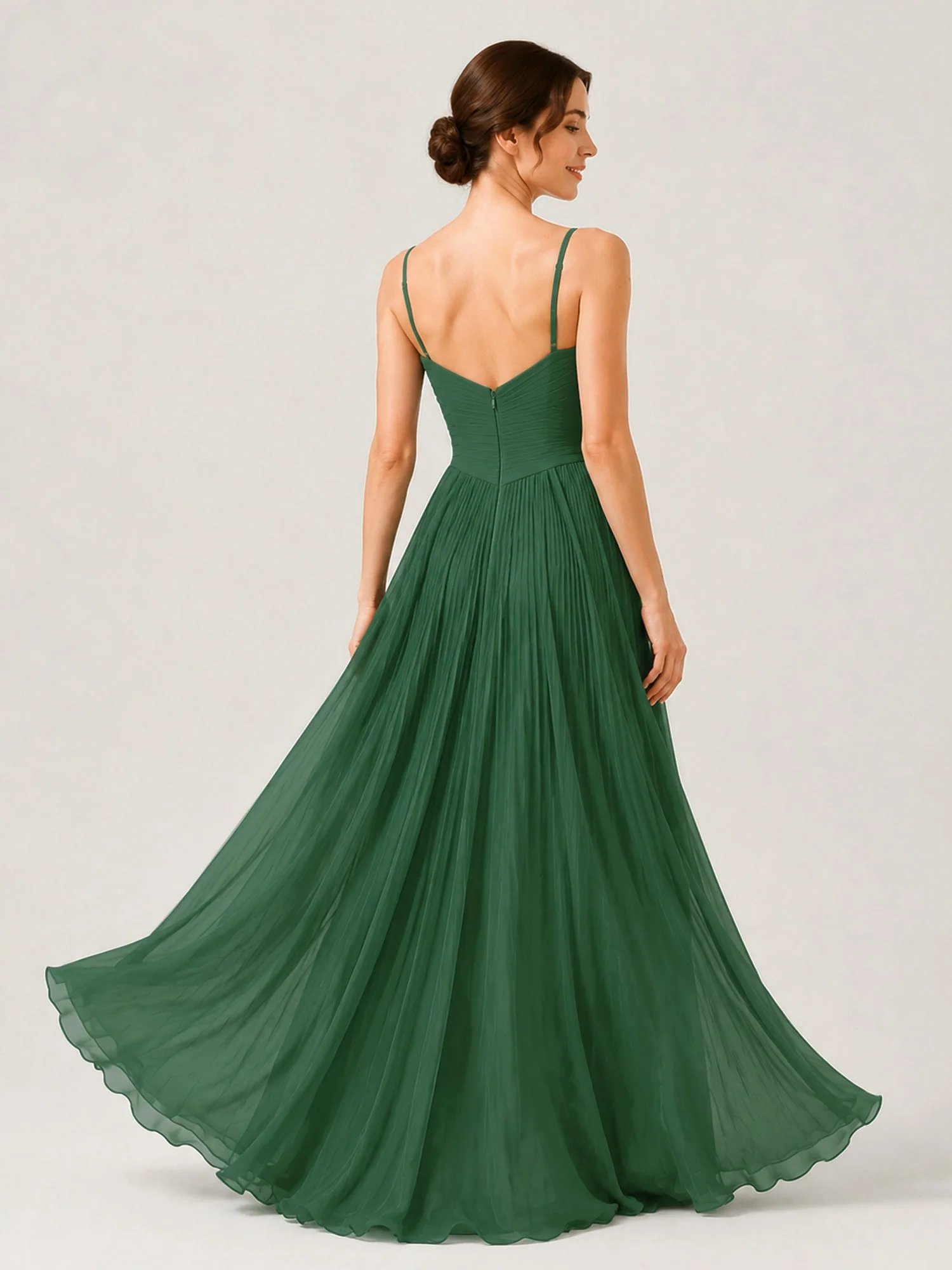 Pleated Chiffon Cami Gown with Surplice Ruched Bodice Pearl Pink - Image 2