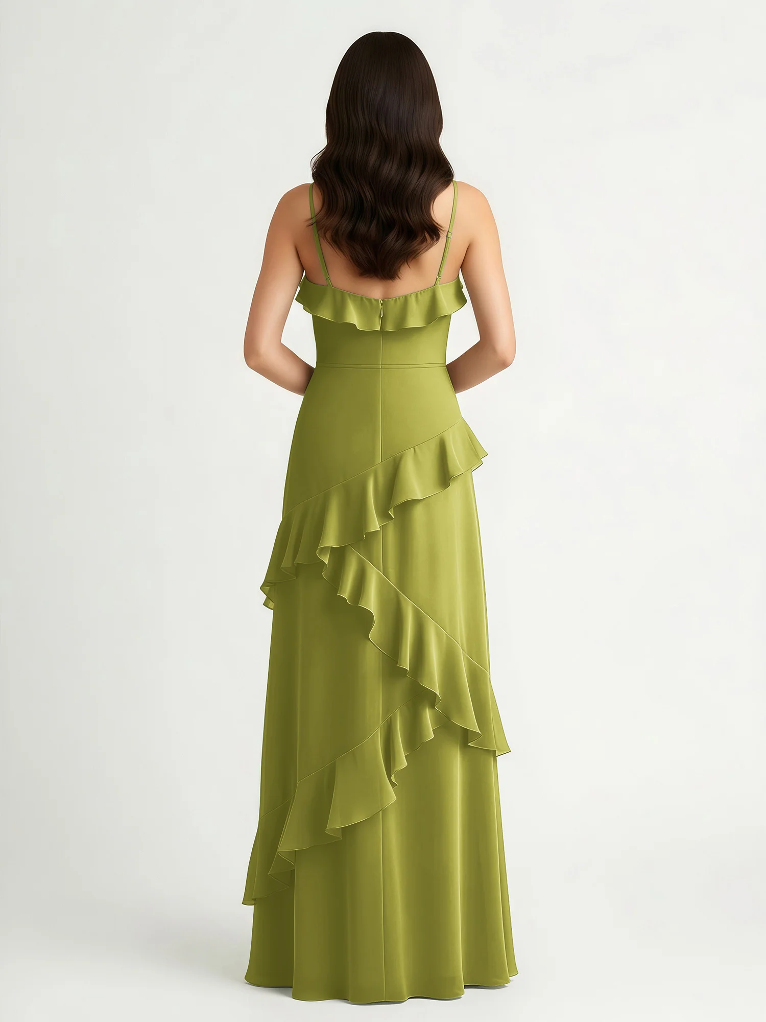 A-Line Chiffon Ruffle Floor Length V-Neck Dresses Clover - Image 2