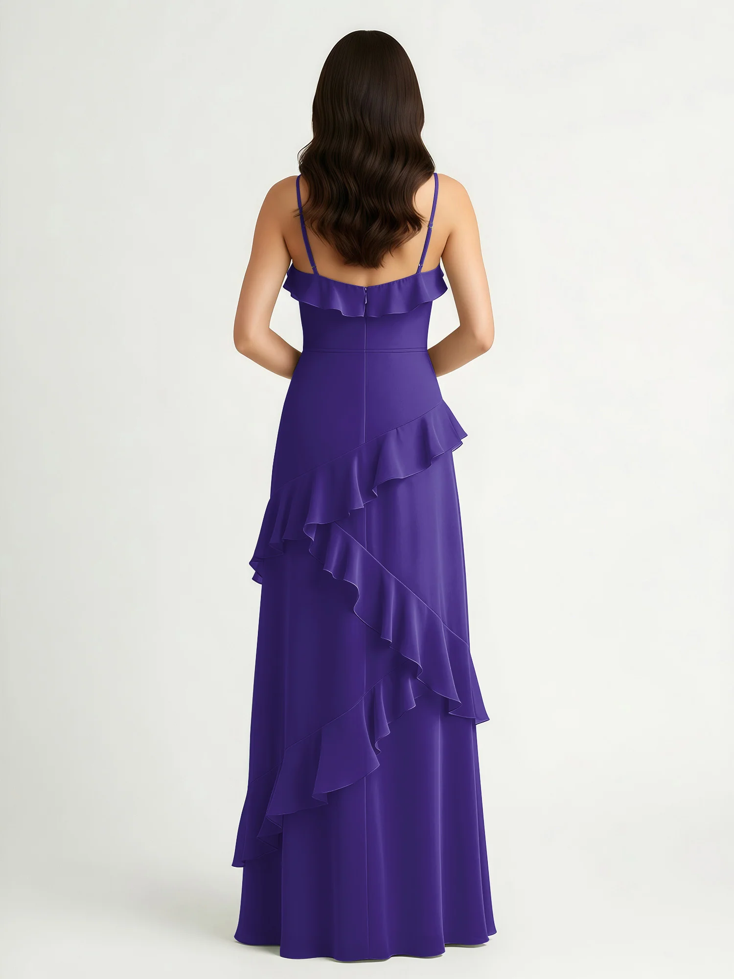 A-Line Chiffon Ruffle Floor Length V-Neck Dresses Regency - Image 2