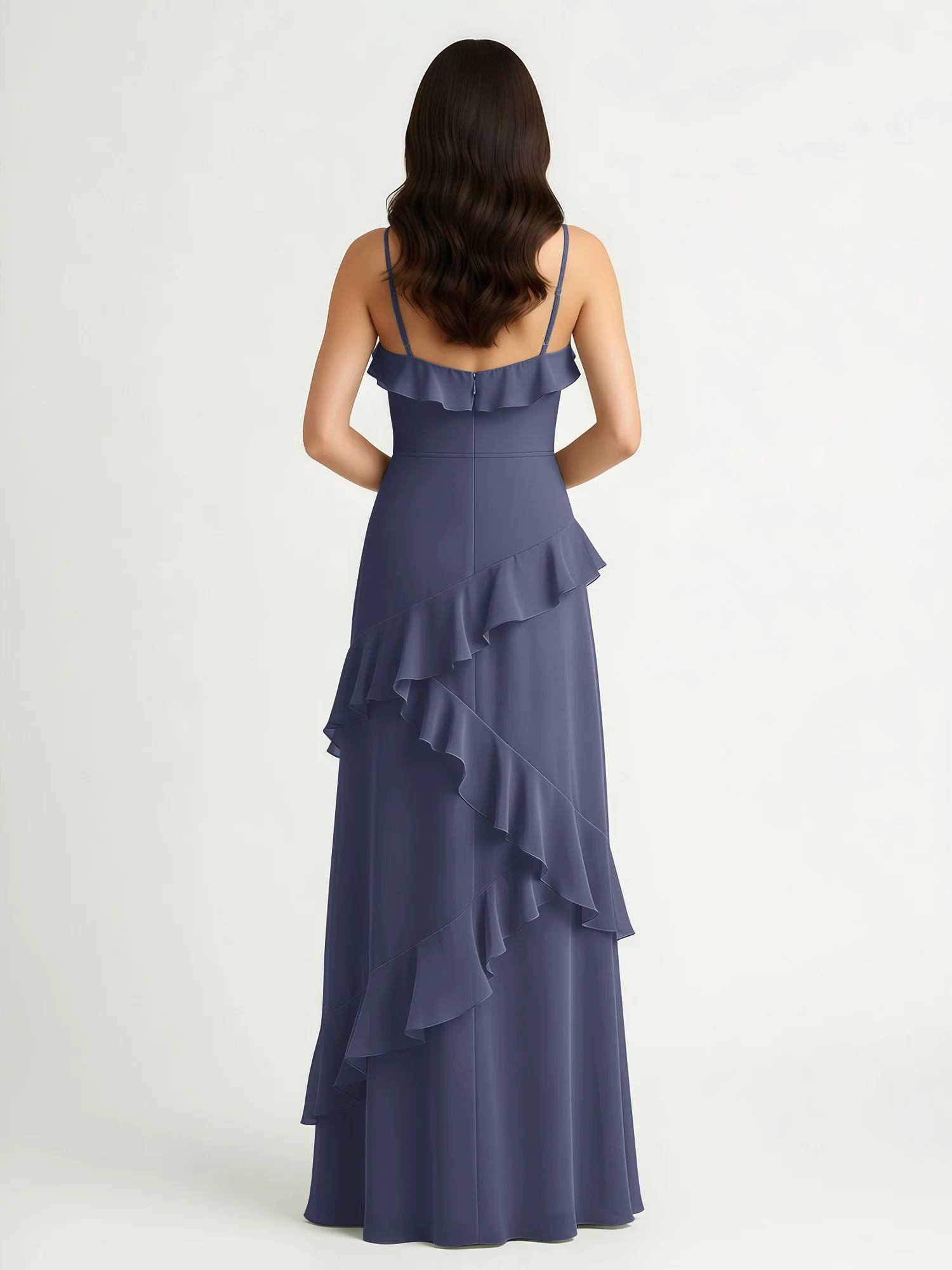 A-Line Chiffon Ruffle Floor Length V-Neck Dresses Stormy - Image 2