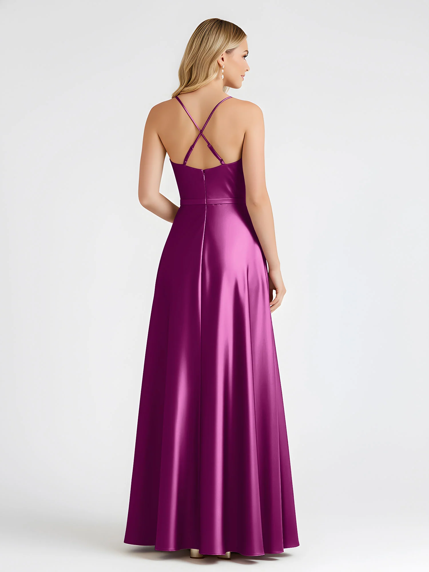 A-Line Satin Floor Length Cowl Neck Ruched Dresses Orchid - Image 2