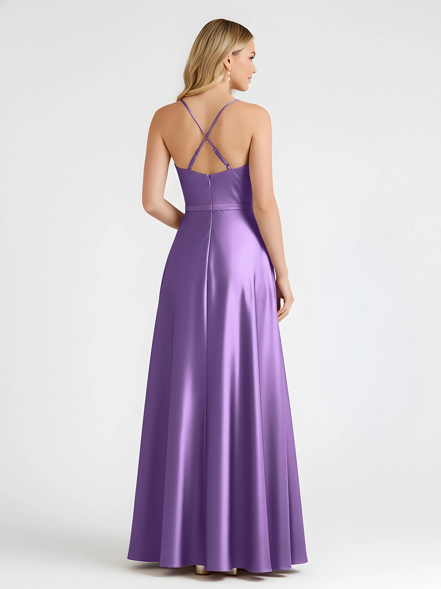 A-Line Satin Floor Length Cowl Neck Ruched Dresses Tahiti - Image 2
