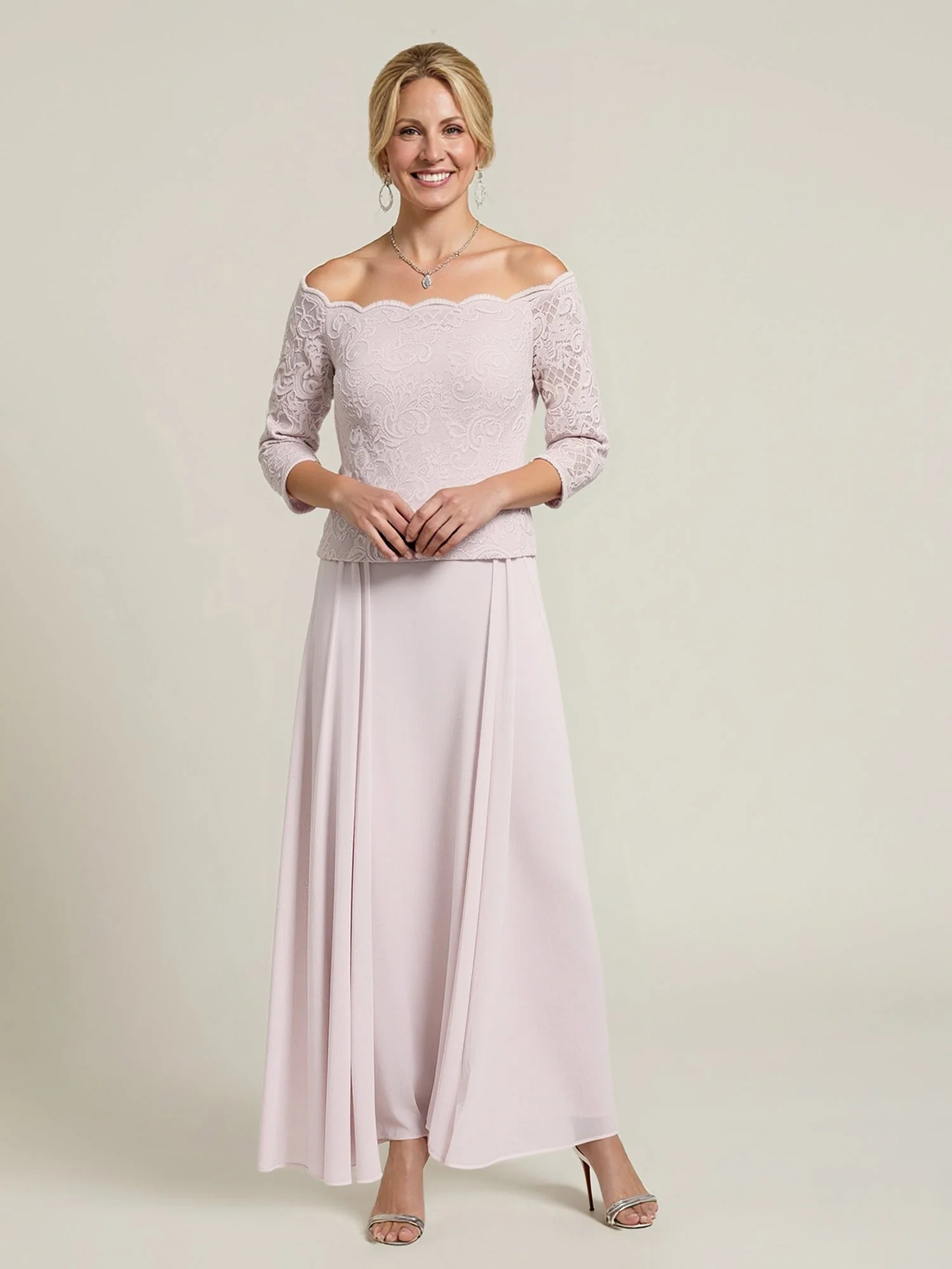 Lace Bodice Off-Shoulder Gown with Scalloped Edge Black