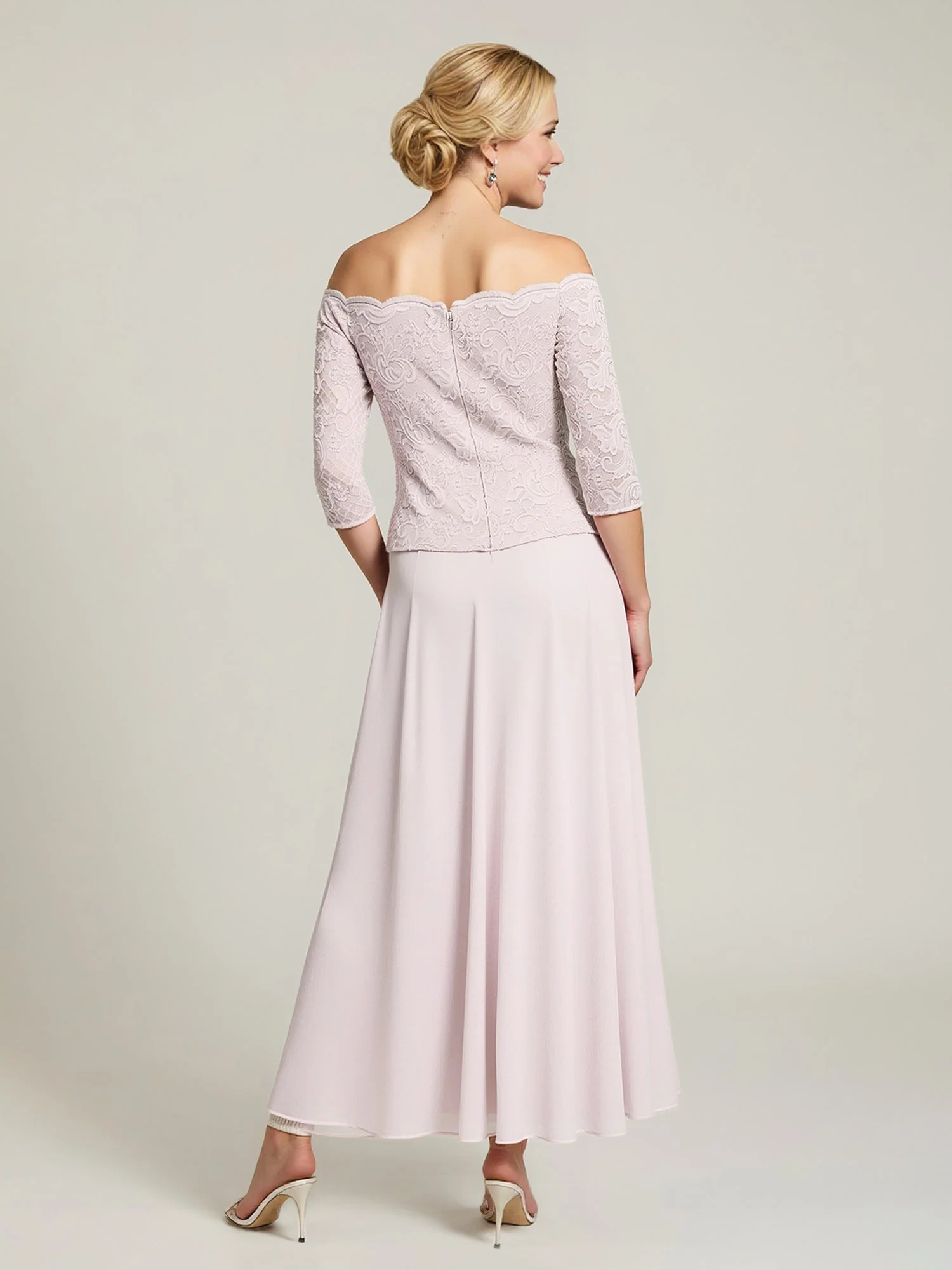 Lace Bodice Off-Shoulder Gown with Scalloped Edge Dark Navy - Image 2