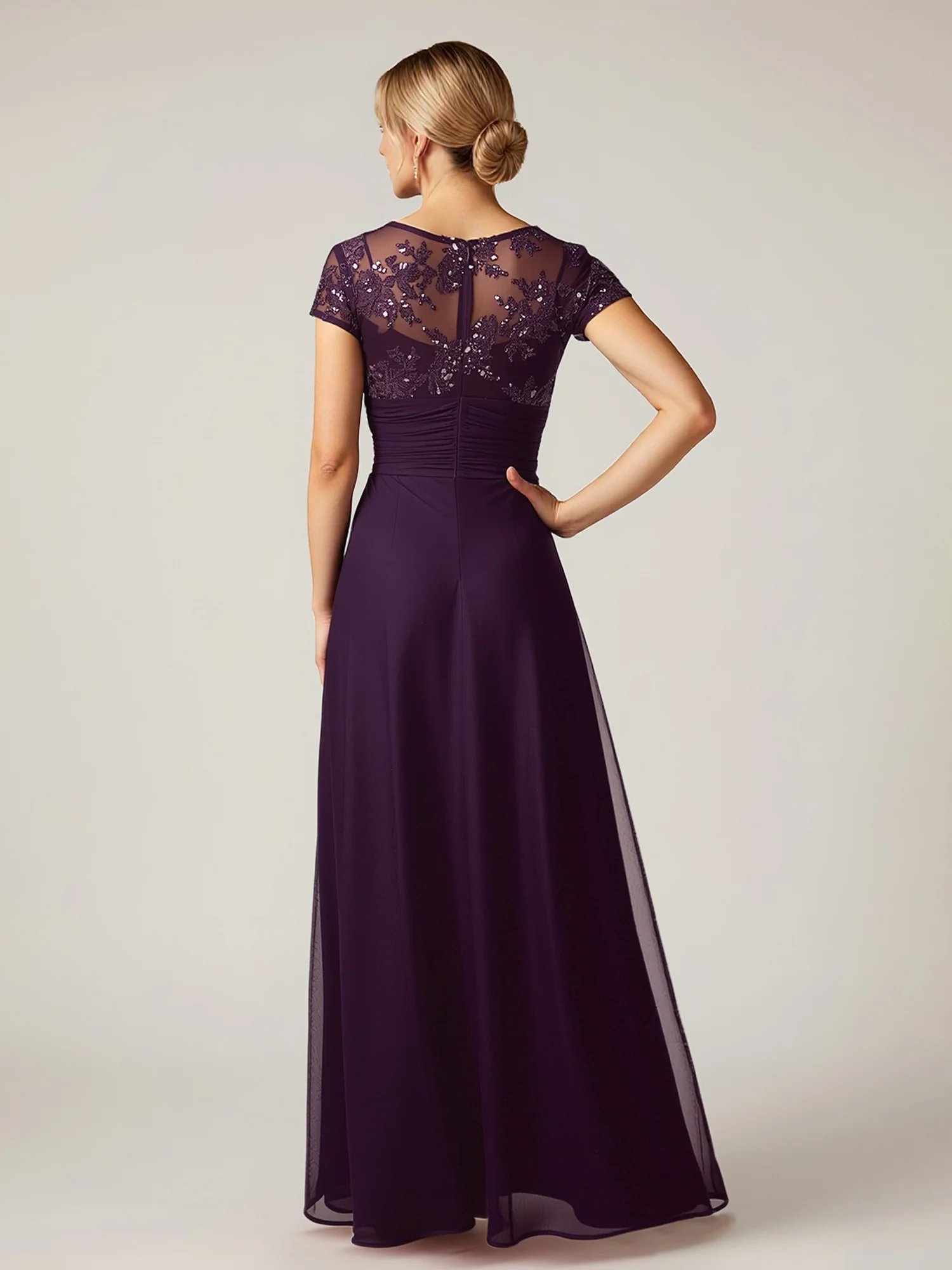 Cap Sleeve Embellished Top A-Line Formal Dress Grape - Image 2