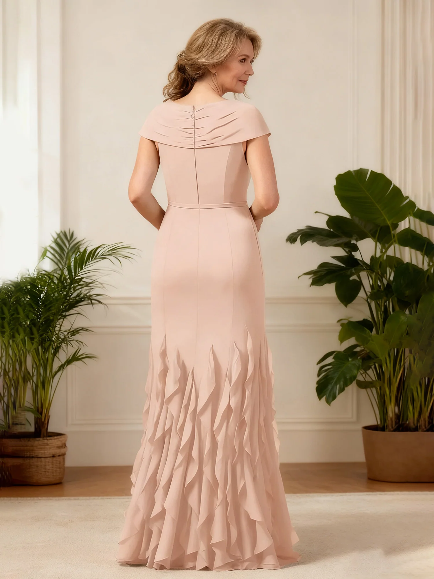 Draped Bodice Evening Dress with Mermaid Hem Detail Coral - Image 2