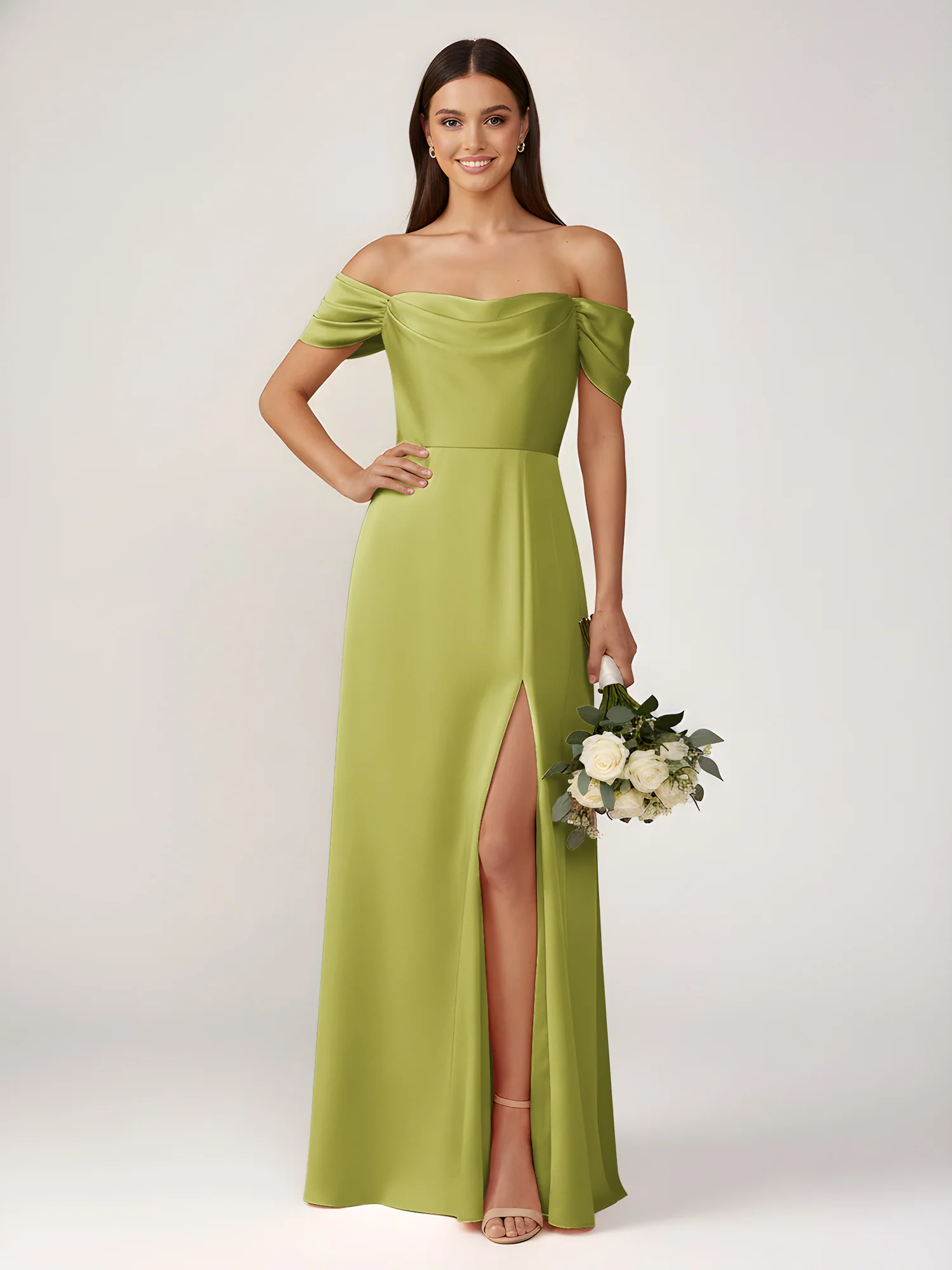 Off-The-Shoulder A-Line Floor Length Dresses With Slit Clover