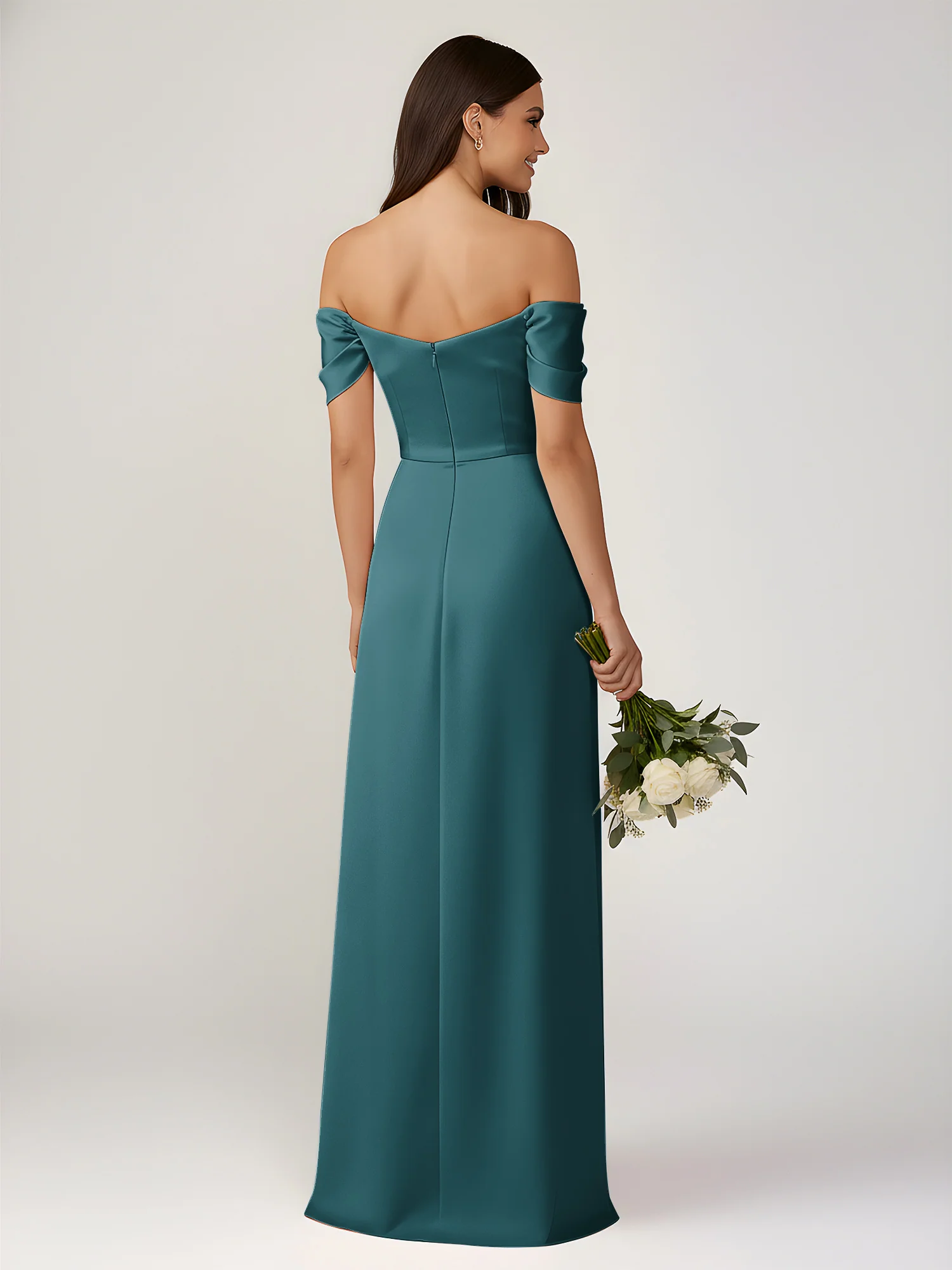 Off-The-Shoulder A-Line Floor Length Dresses With Slit Peacock - Image 2