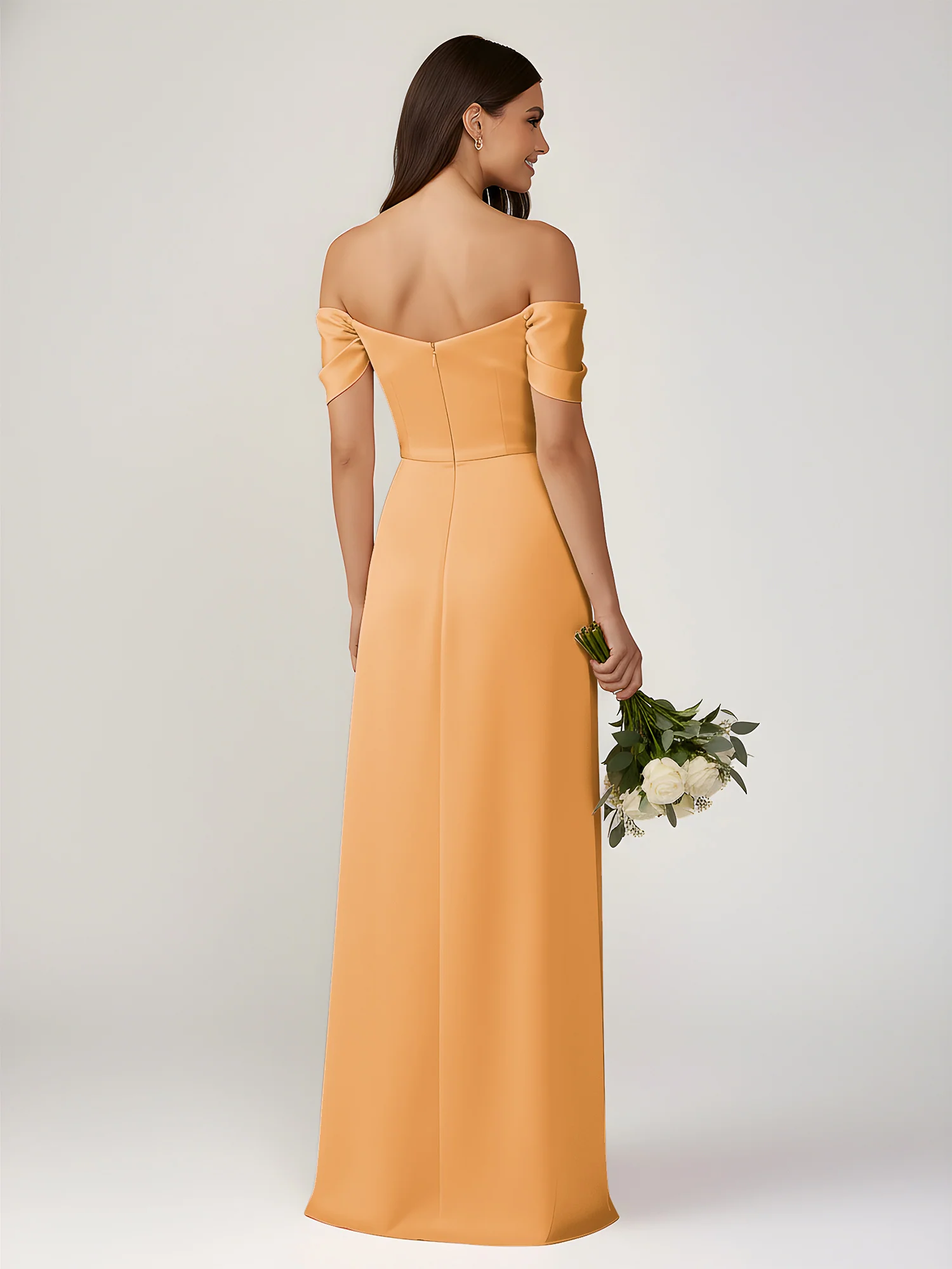 Off-The-Shoulder A-Line Floor Length Dresses With Slit Tangerine - Image 2