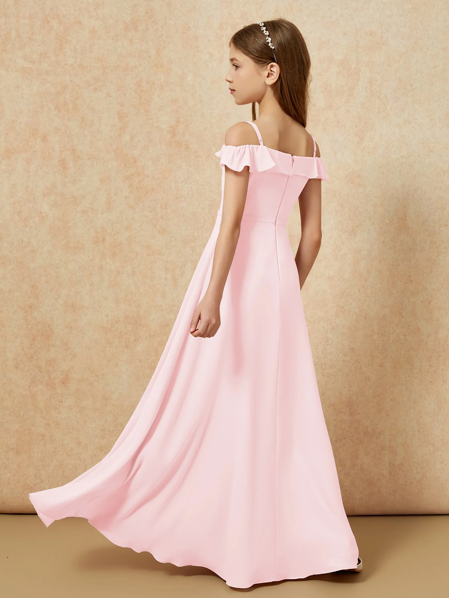 Off-the-shoulder A-Line Junior Bridesmaid Dresses Blushing Pink - Image 2