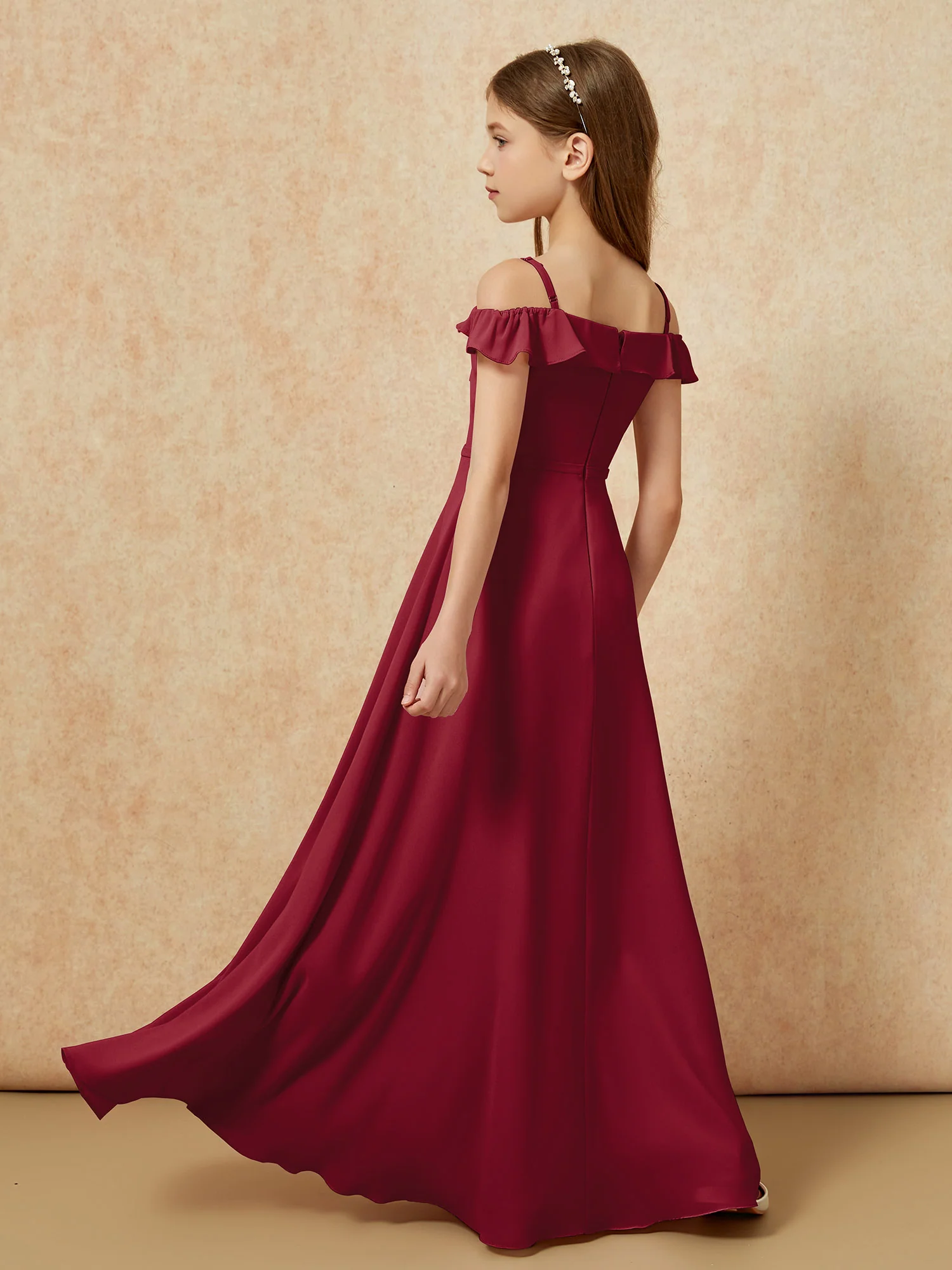 Off-the-shoulder A-Line Junior Bridesmaid Dresses Burgundy - Image 2
