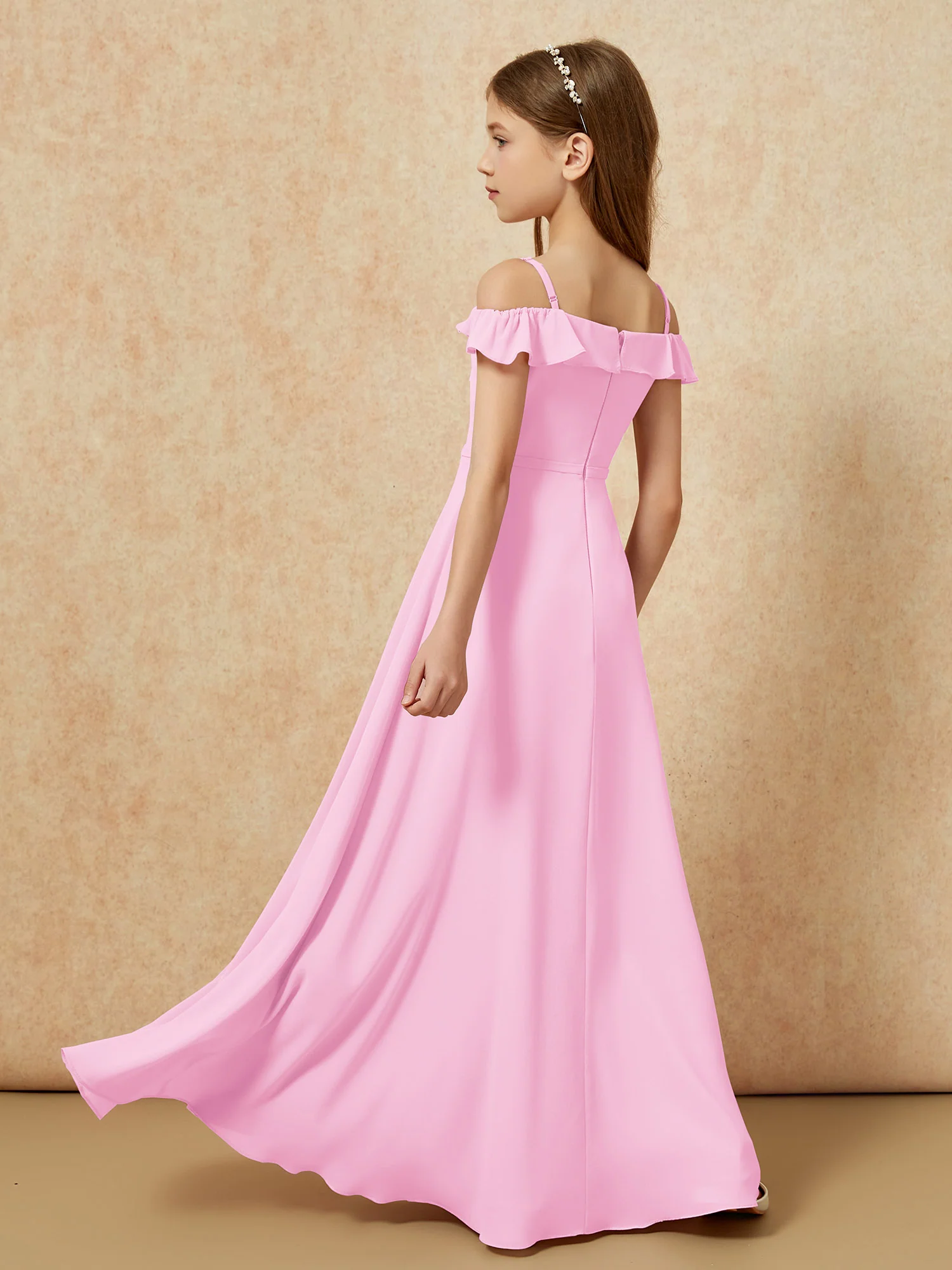 Off-the-shoulder A-Line Junior Bridesmaid Dresses Candy Pink - Image 2