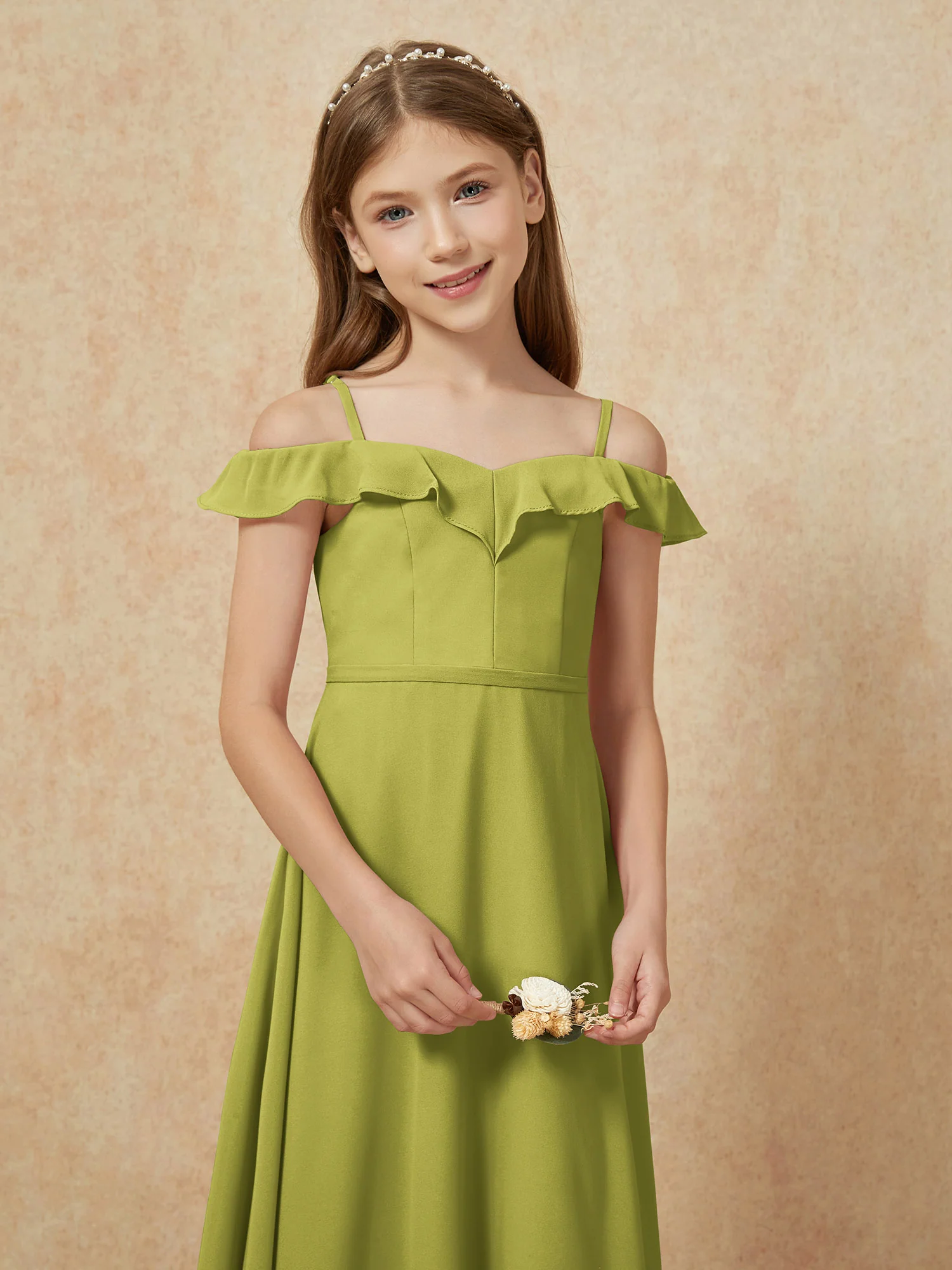 Off-the-shoulder A-Line Junior Bridesmaid Dresses Clover - Image 6