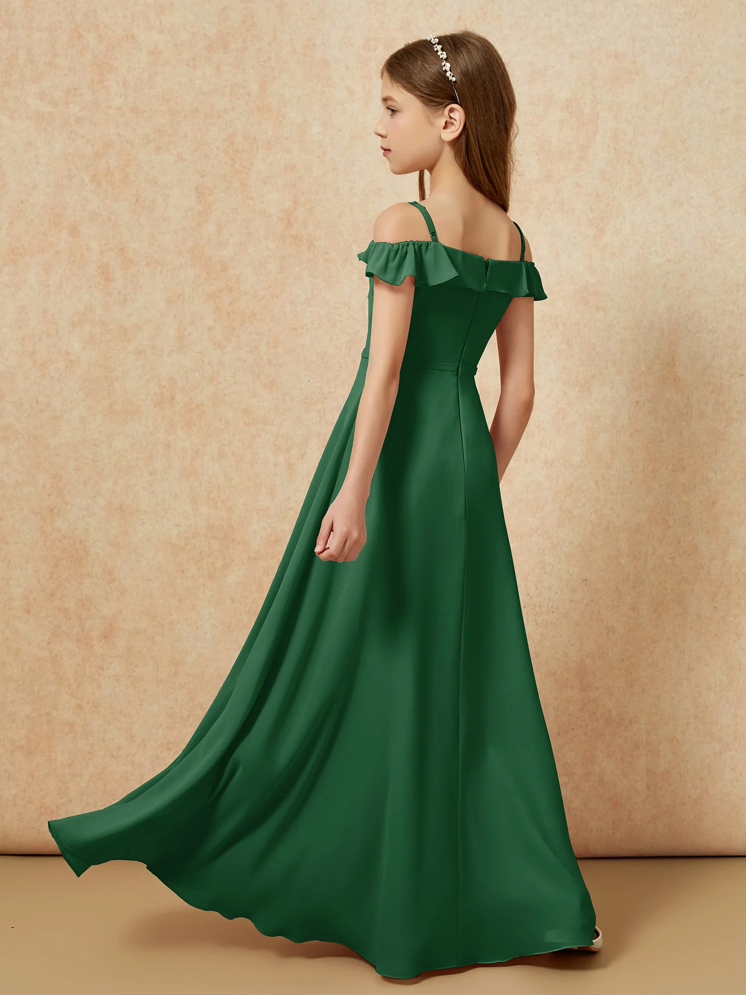 Off-the-shoulder A-Line Junior Bridesmaid Dresses Dark Green - Image 2