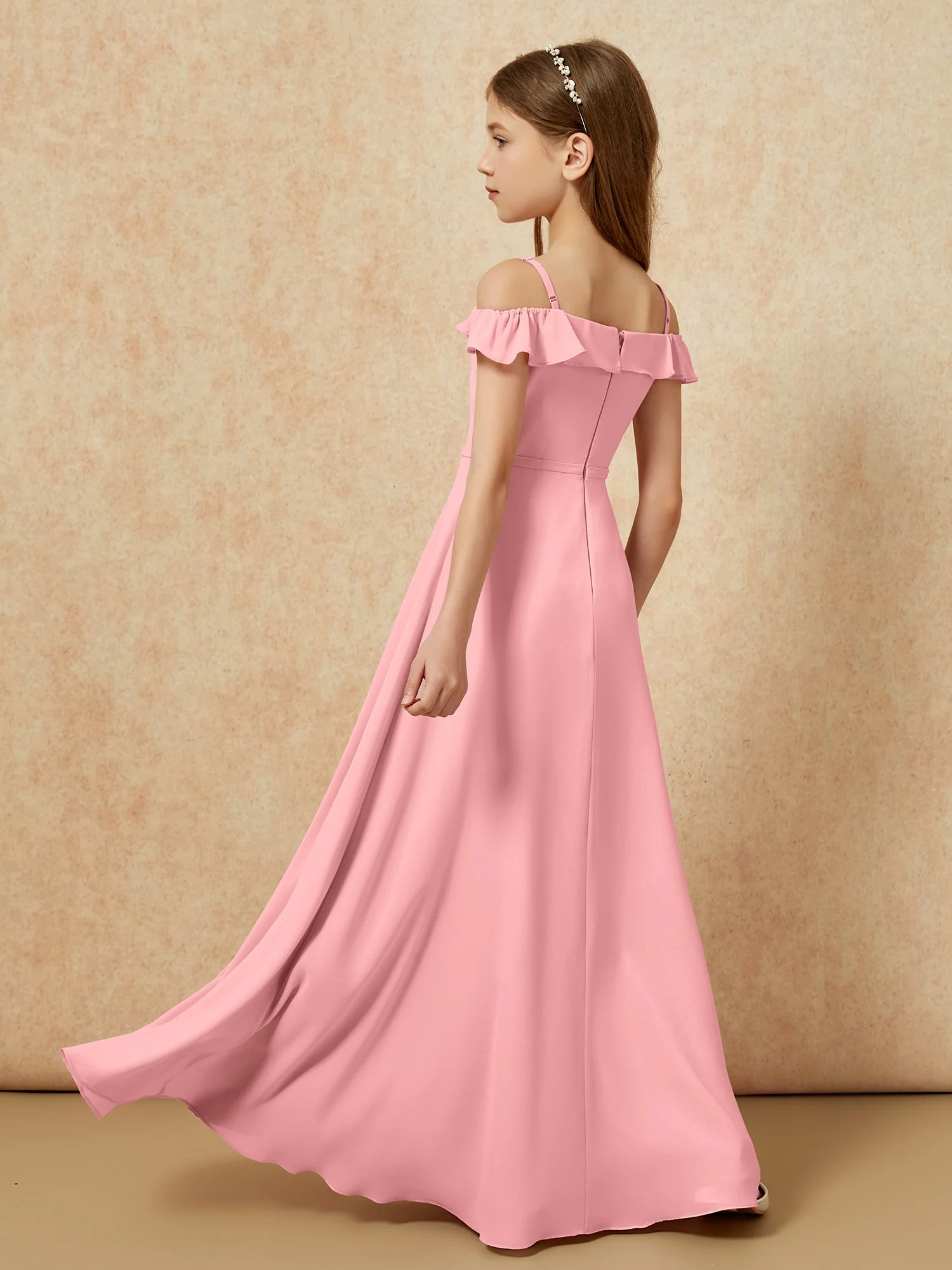 Off-the-shoulder A-Line Junior Bridesmaid Dresses Flamingo - Image 2
