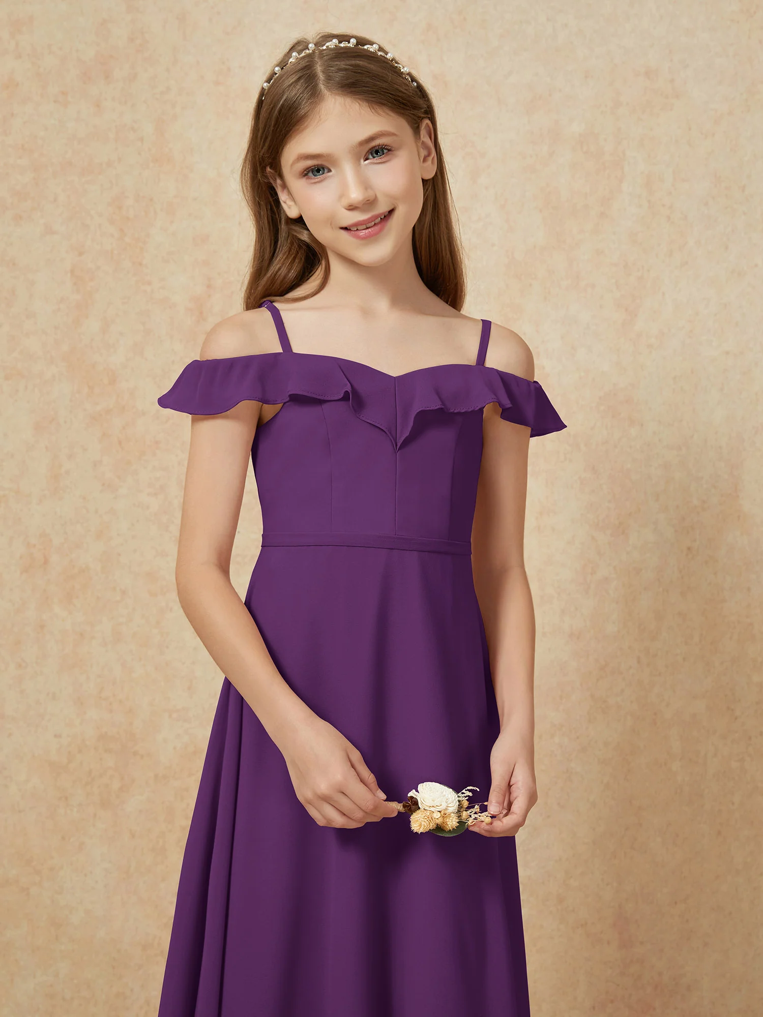 Off-the-shoulder A-Line Junior Bridesmaid Dresses Grape - Image 6