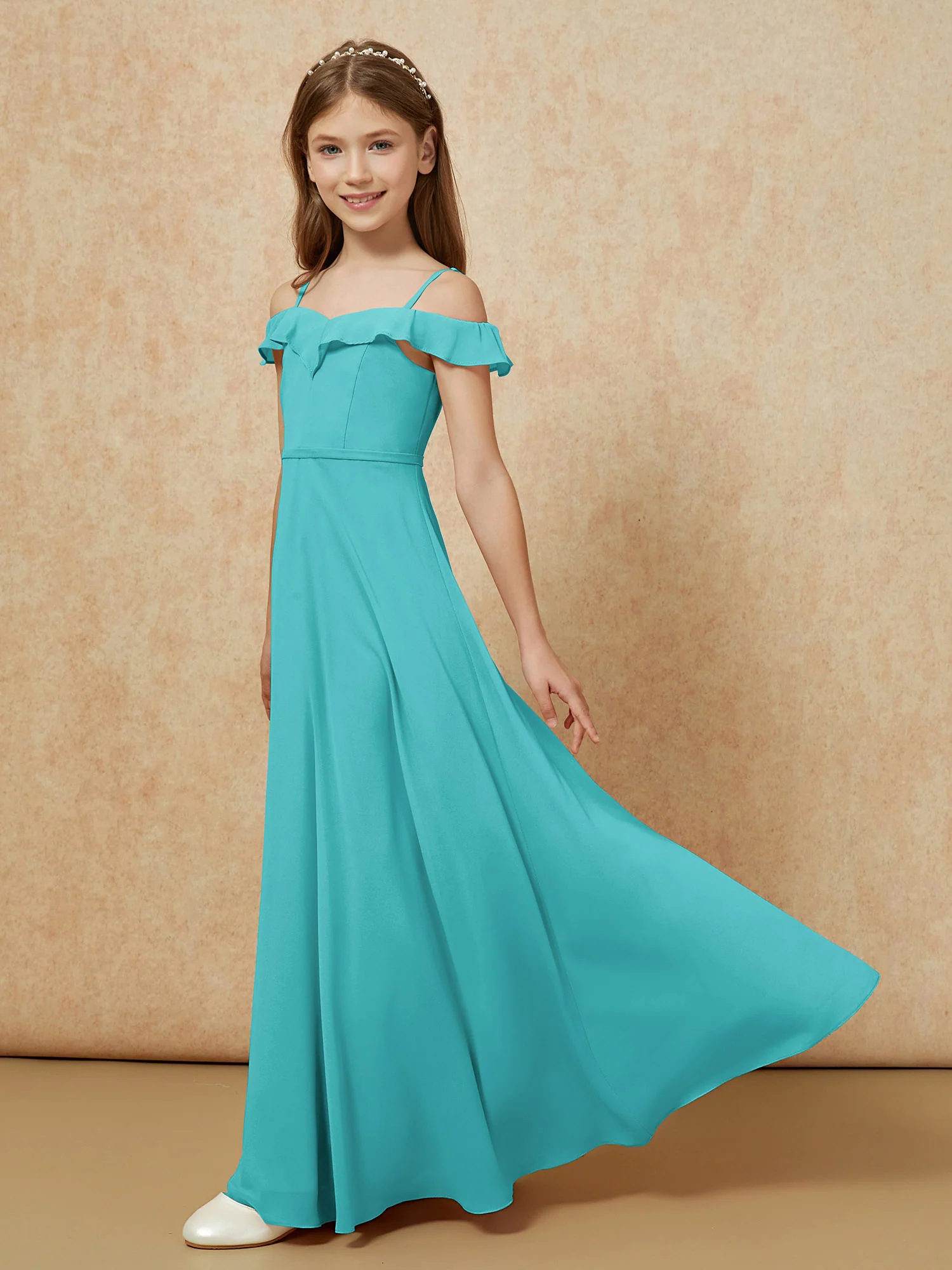 Off-the-shoulder A-Line Junior Bridesmaid Dresses Jade - Image 3