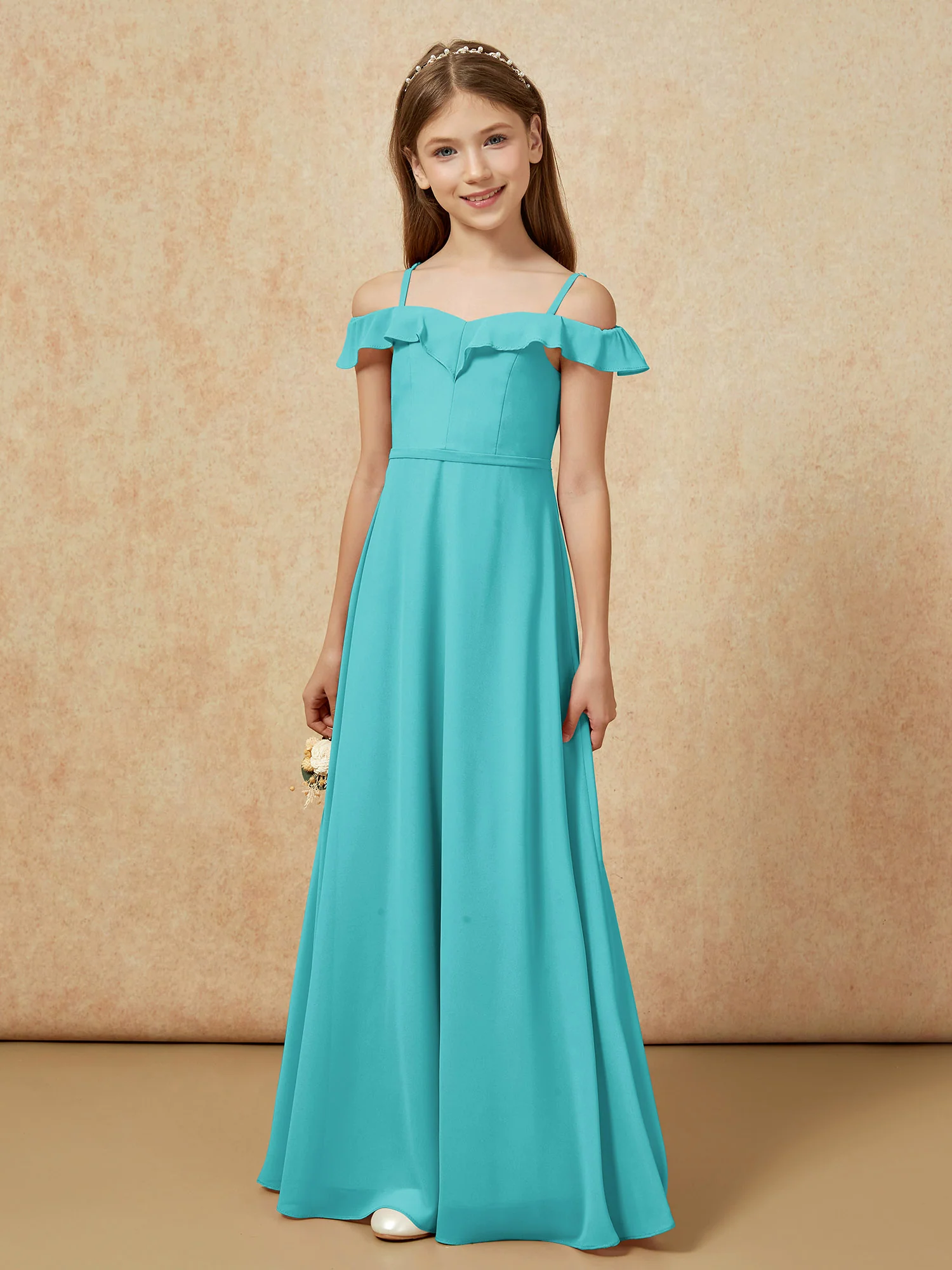 Off-the-shoulder A-Line Junior Bridesmaid Dresses Jade - Image 5