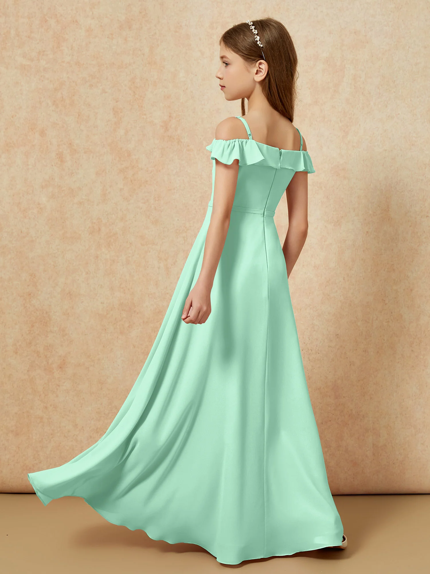 Off-the-shoulder A-Line Junior Bridesmaid Dresses Mint Green - Image 2