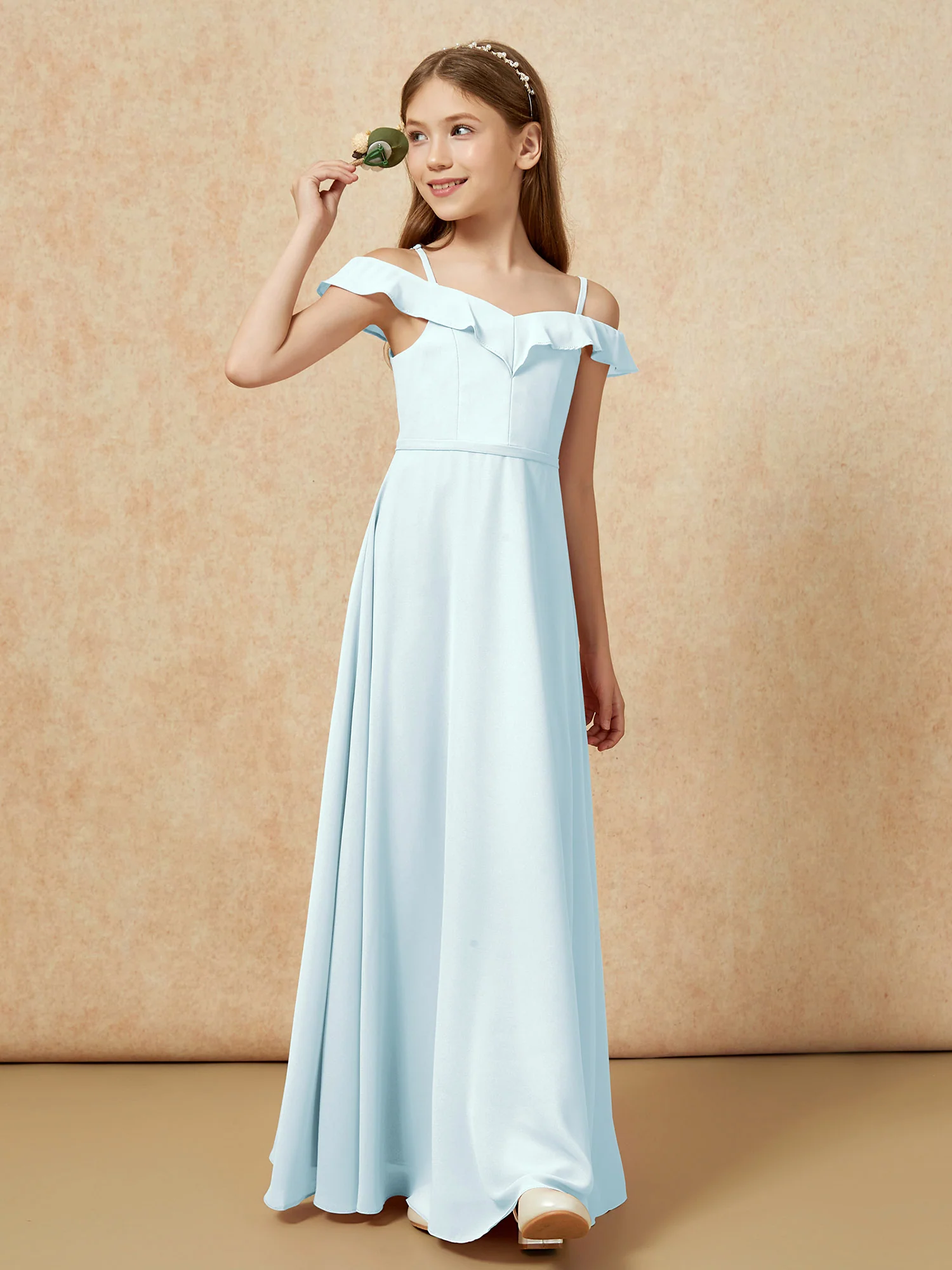 Off-the-shoulder A-Line Junior Bridesmaid Dresses Mist - Image 4