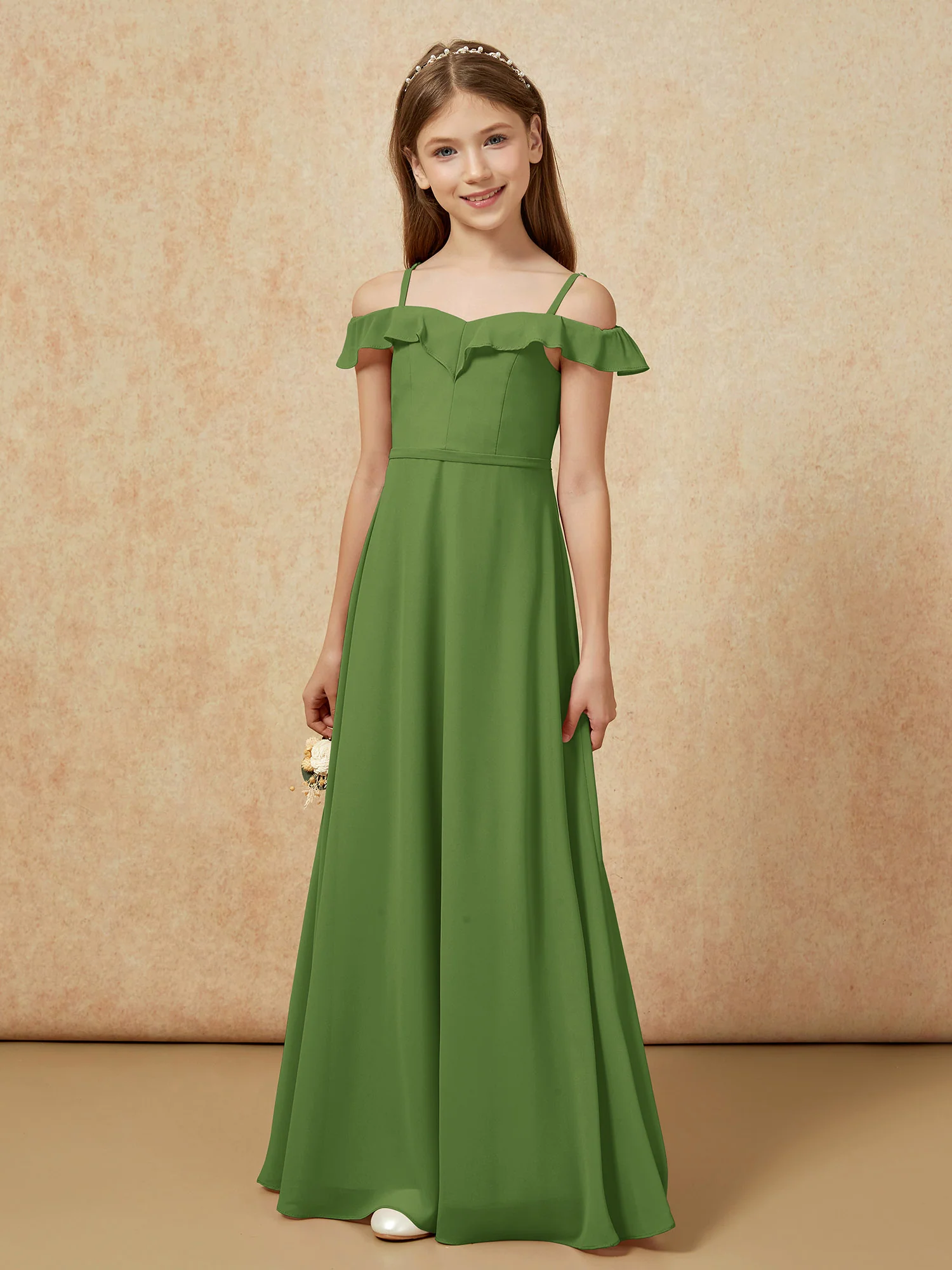 Off-the-shoulder A-Line Junior Bridesmaid Dresses Moss - Image 5