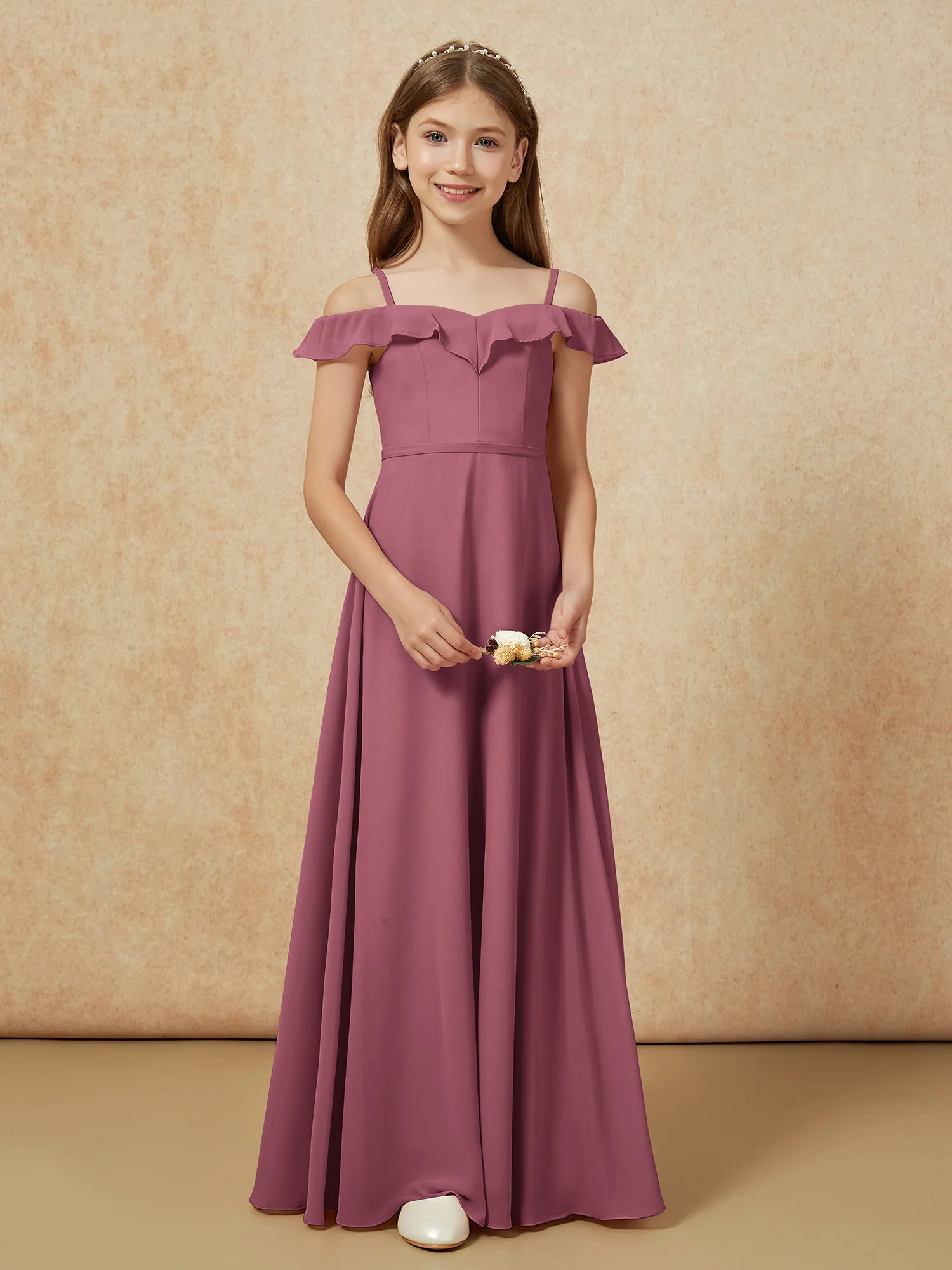 Off-the-shoulder A-Line Junior Bridesmaid Dresses Mulberry