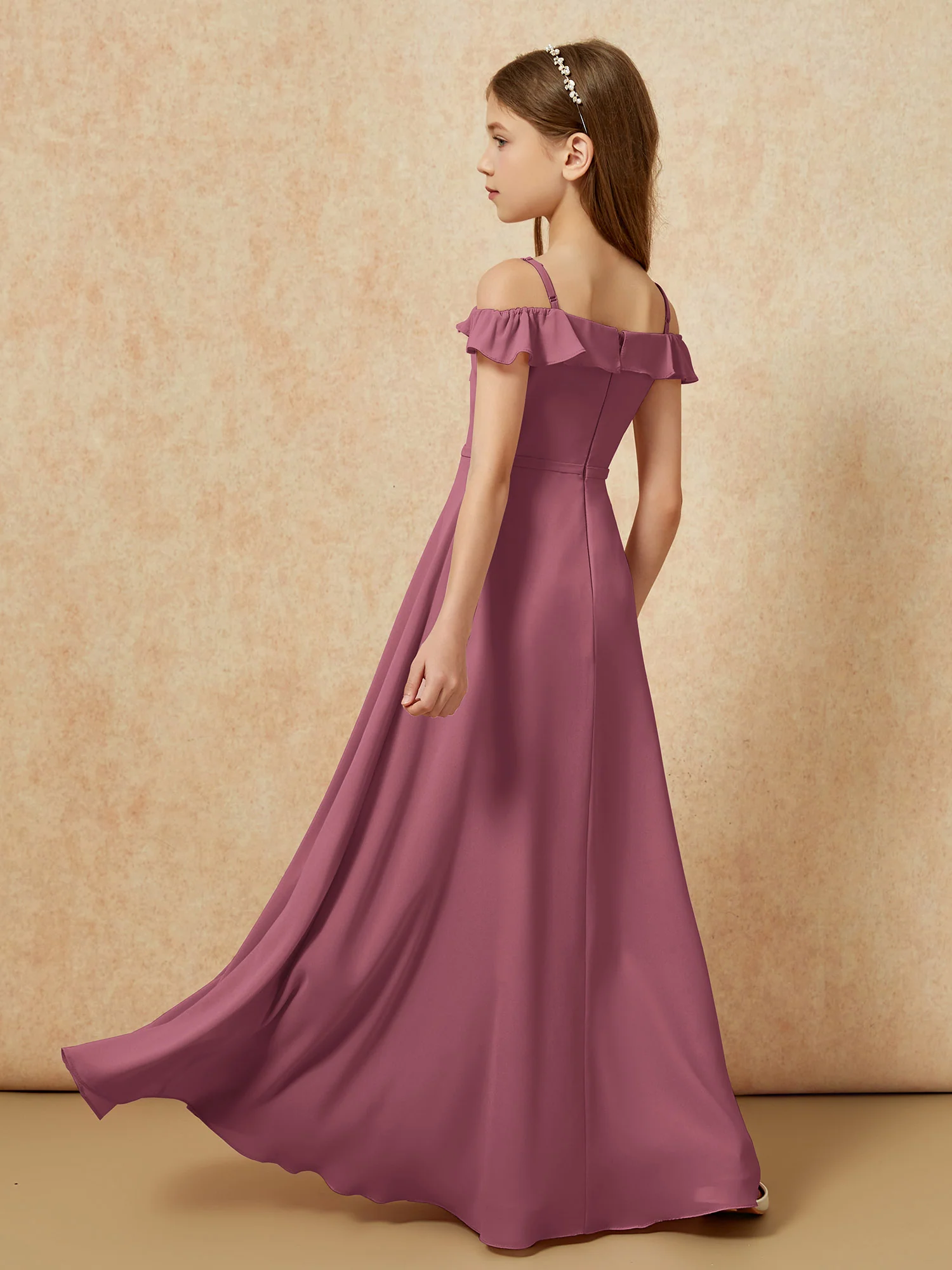 Off-the-shoulder A-Line Junior Bridesmaid Dresses Mulberry - Image 2