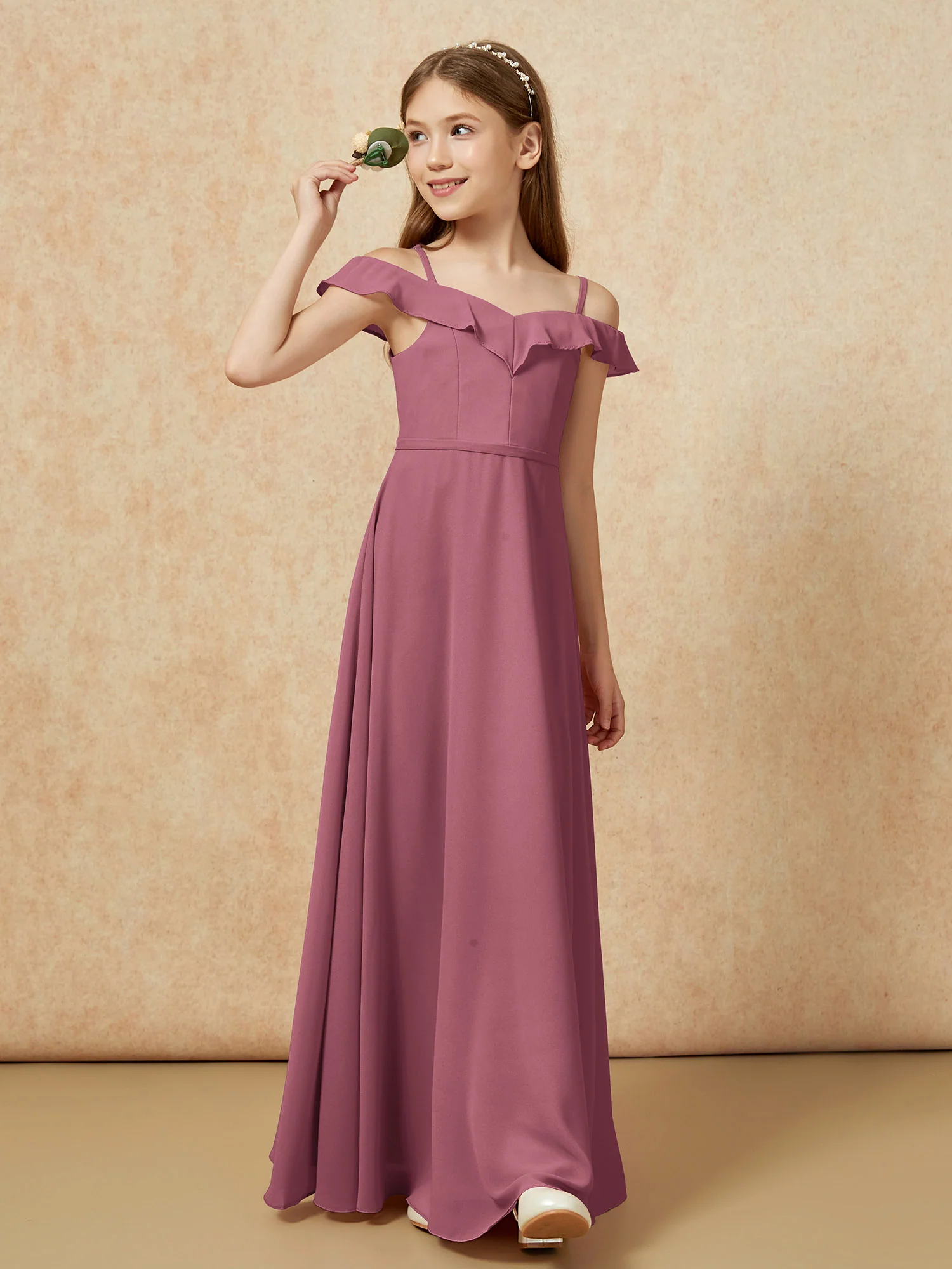 Off-the-shoulder A-Line Junior Bridesmaid Dresses Mulberry - Image 4
