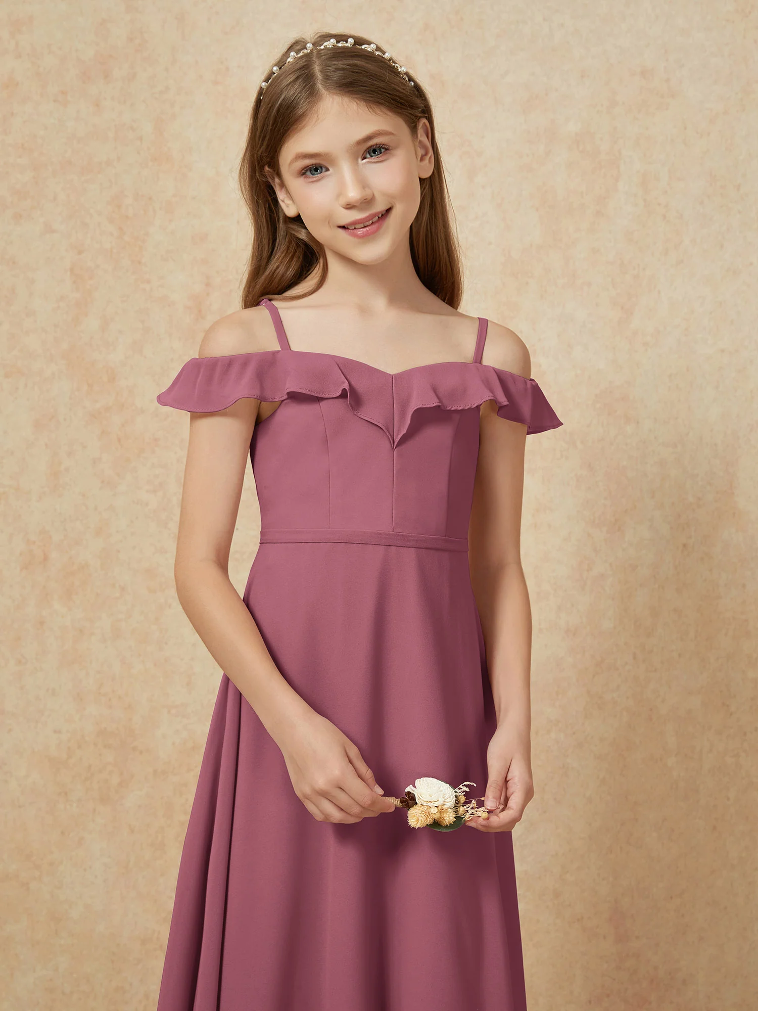 Off-the-shoulder A-Line Junior Bridesmaid Dresses Mulberry - Image 6