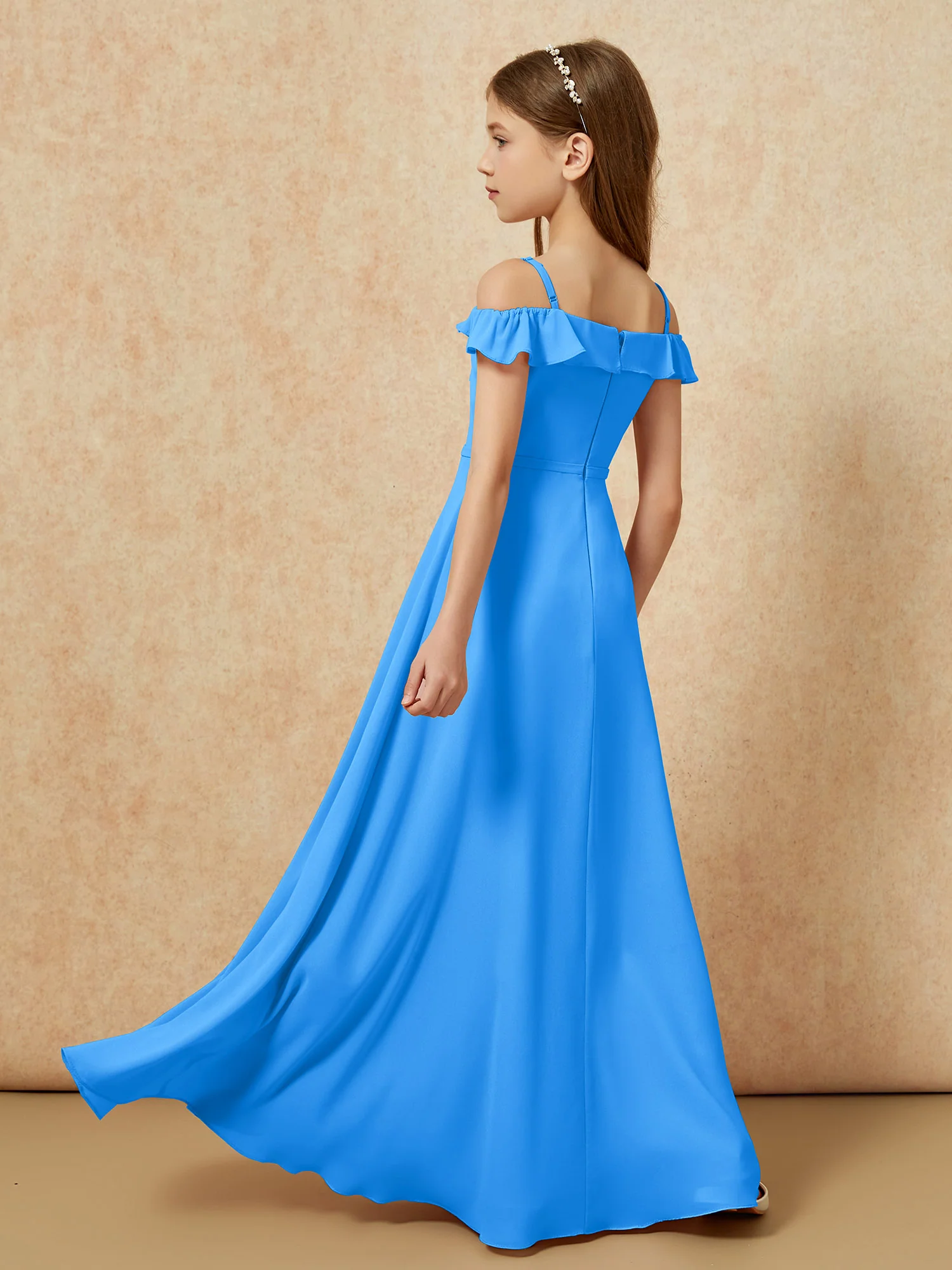 Off-the-shoulder A-Line Junior Bridesmaid Dresses Ocean Blue - Image 2