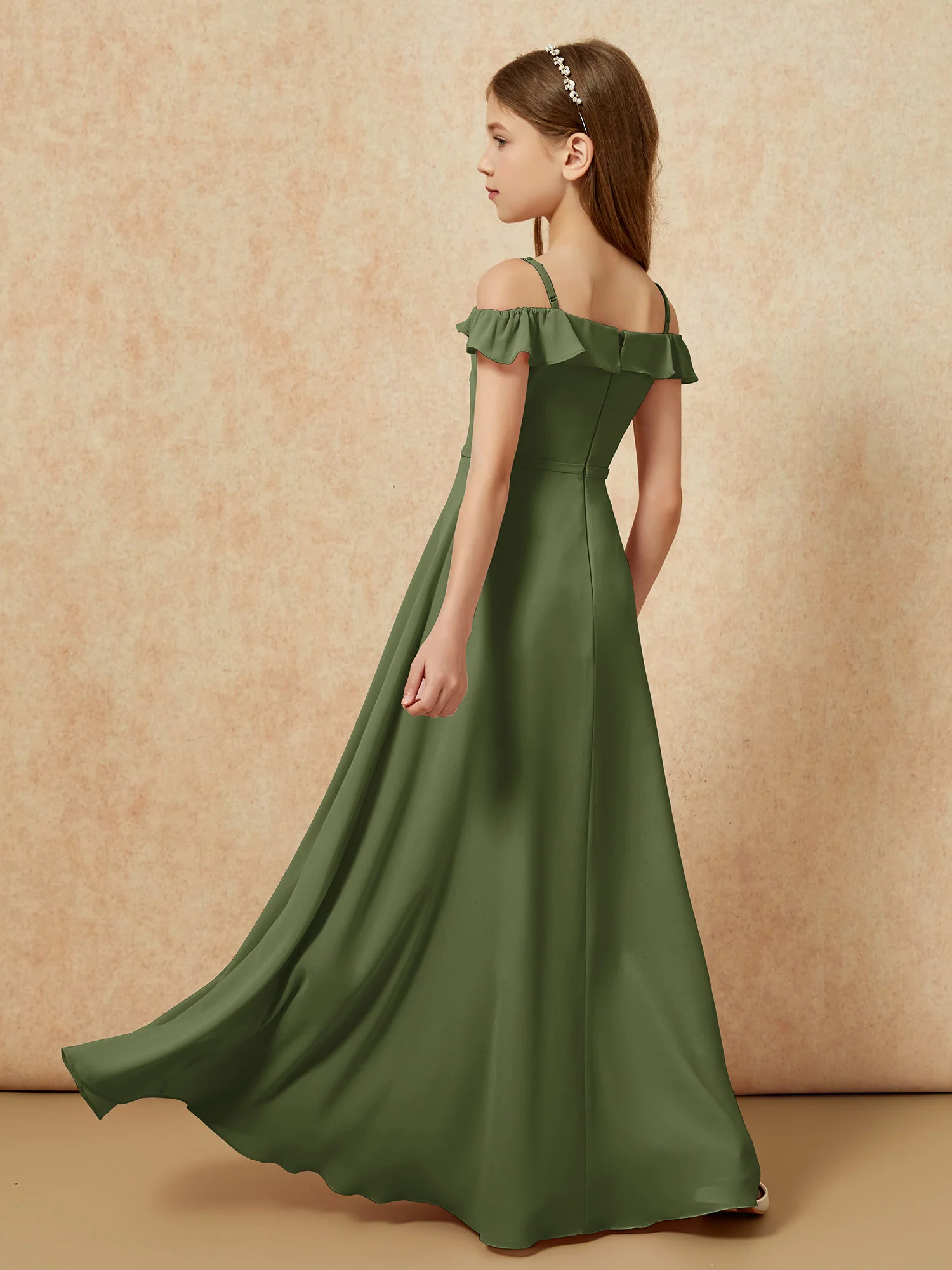 Off-the-shoulder A-Line Junior Bridesmaid Dresses Olive Green - Image 2