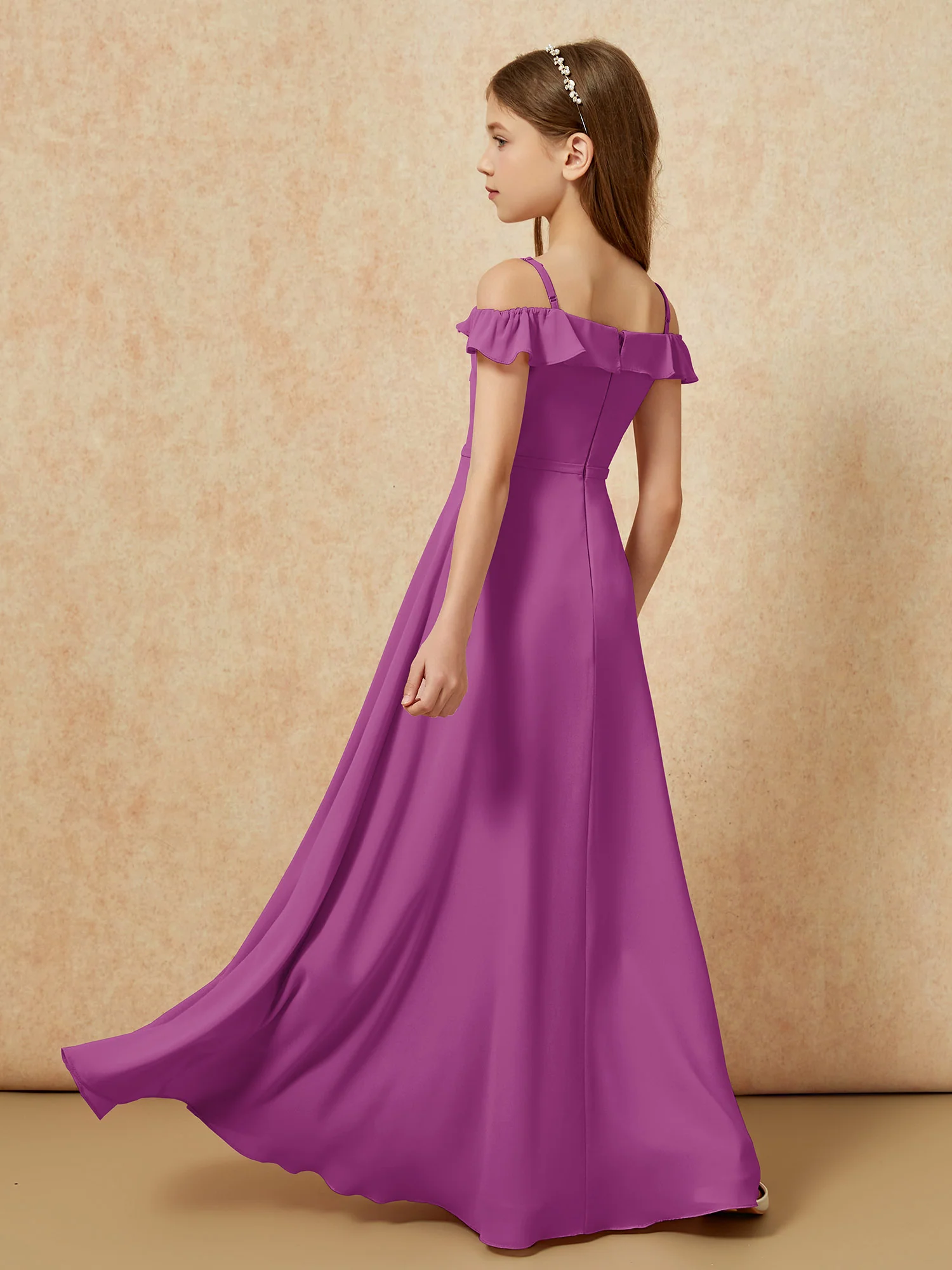 Off-the-shoulder A-Line Junior Bridesmaid Dresses Orchid - Image 2