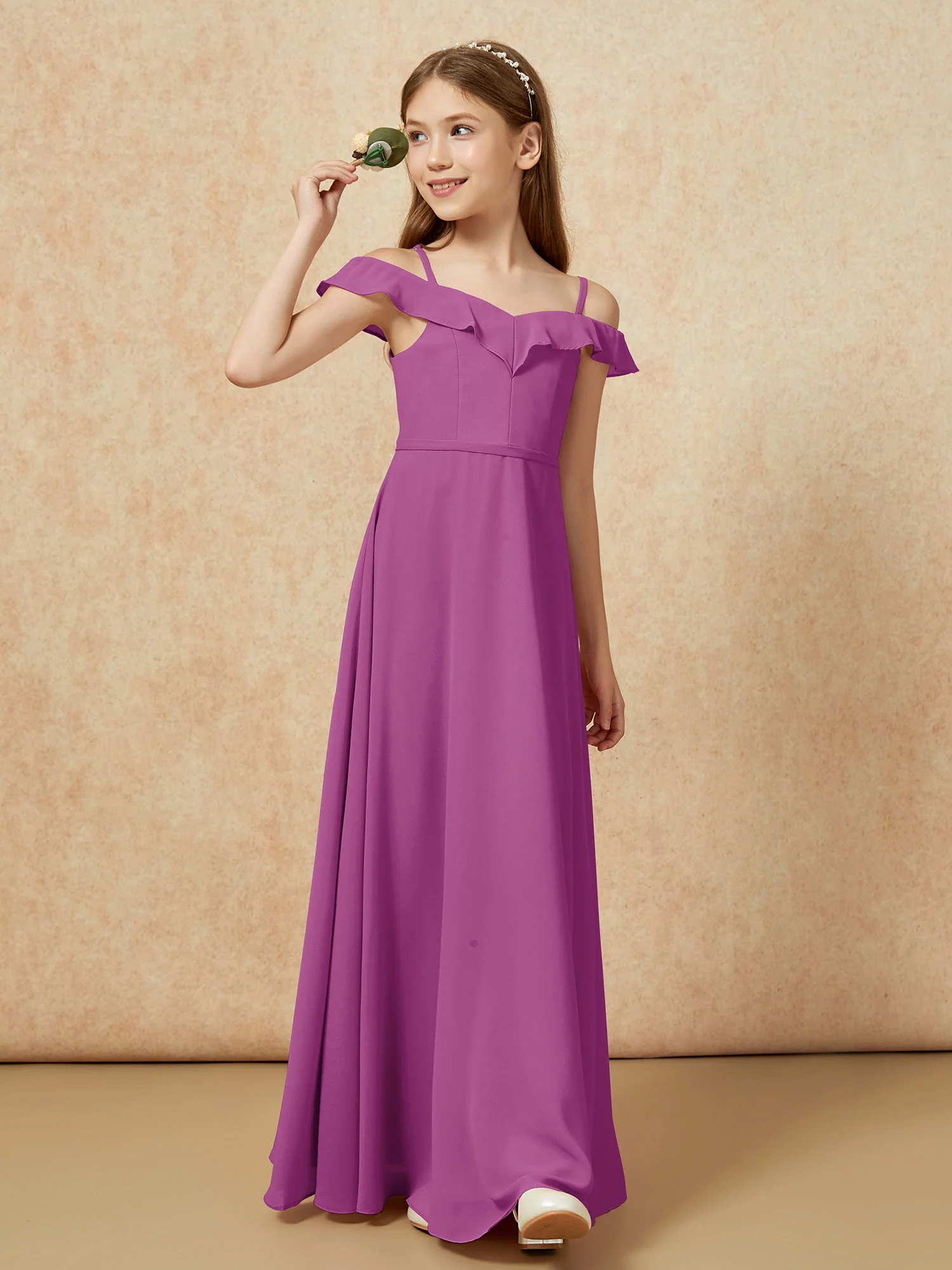 Off-the-shoulder A-Line Junior Bridesmaid Dresses Orchid - Image 4