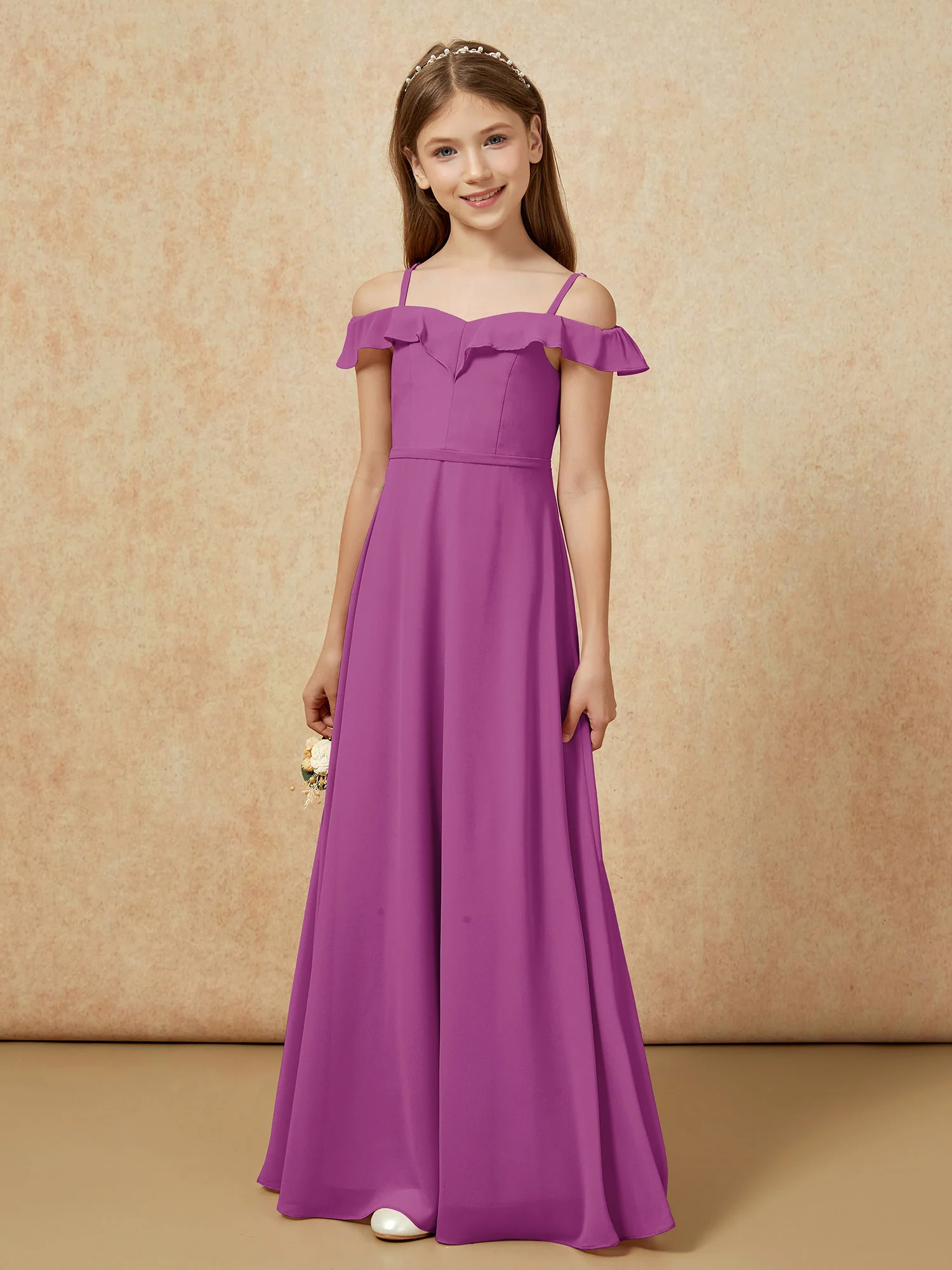 Off-the-shoulder A-Line Junior Bridesmaid Dresses Orchid - Image 5