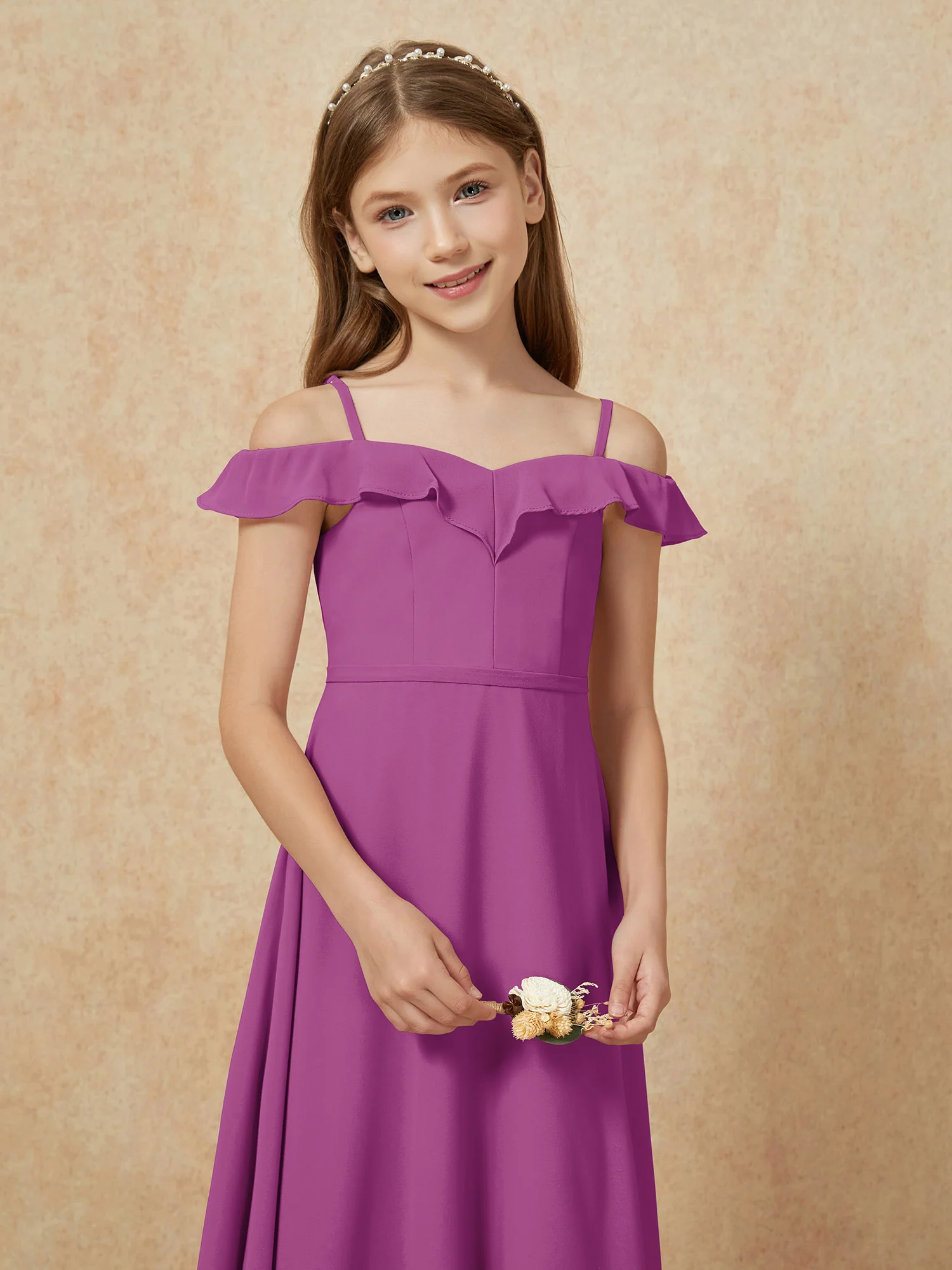 Off-the-shoulder A-Line Junior Bridesmaid Dresses Orchid - Image 6