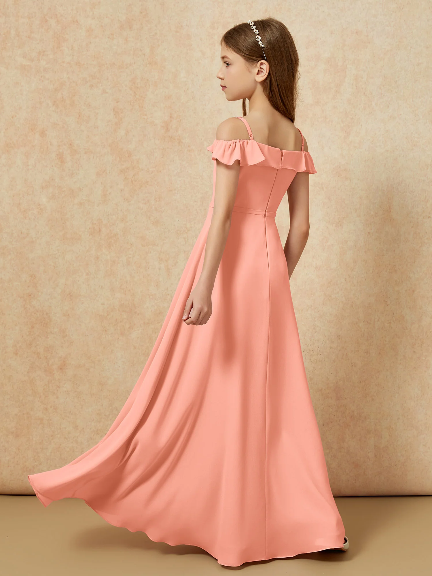 Off-the-shoulder A-Line Junior Bridesmaid Dresses Papaya - Image 2