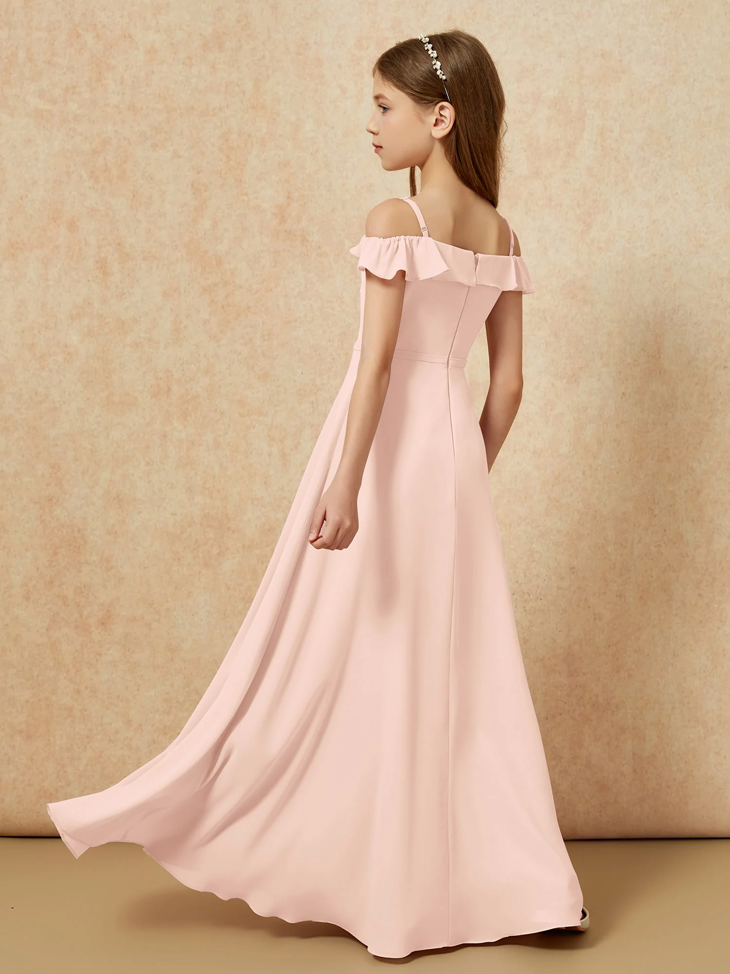 Off-the-shoulder A-Line Junior Bridesmaid Dresses Pearl Pink - Image 2