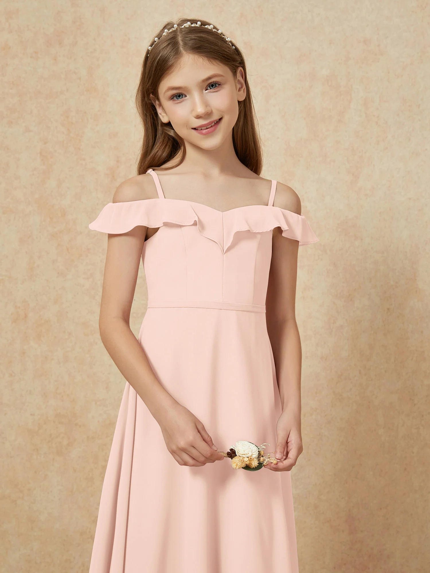 Off-the-shoulder A-Line Junior Bridesmaid Dresses Pearl Pink - Image 6