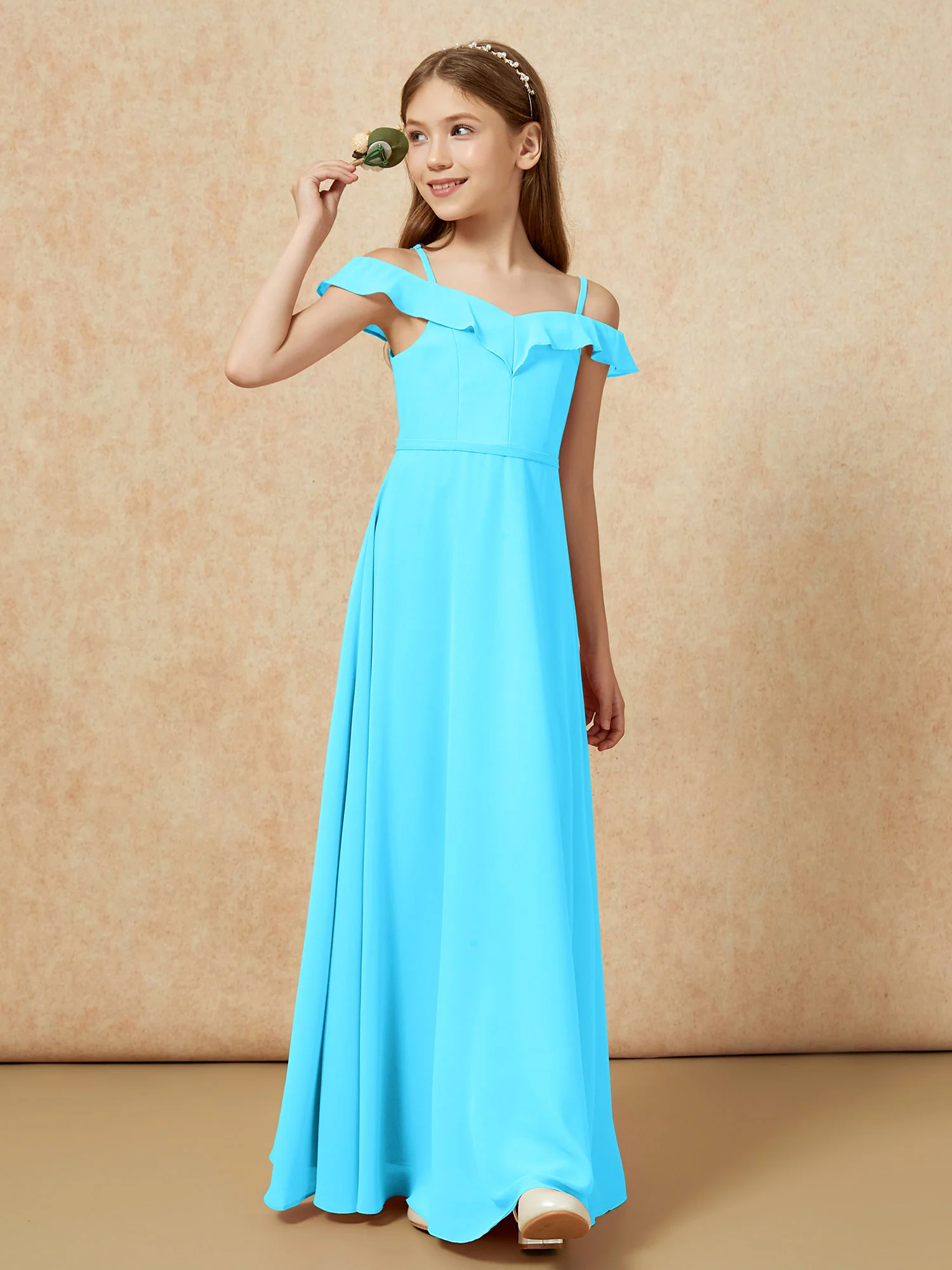 Off-the-shoulder A-Line Junior Bridesmaid Dresses Pool - Image 4