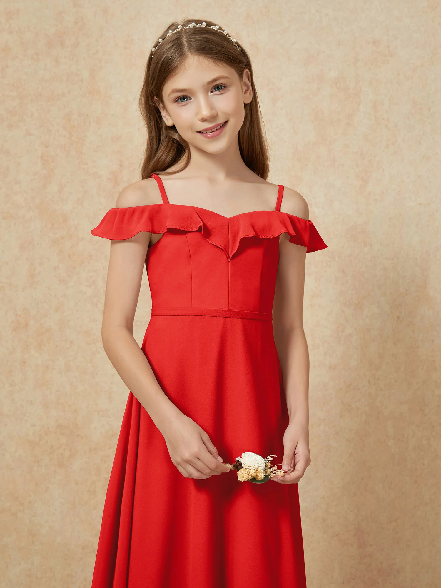 Off-the-shoulder A-Line Junior Bridesmaid Dresses Red - Image 6