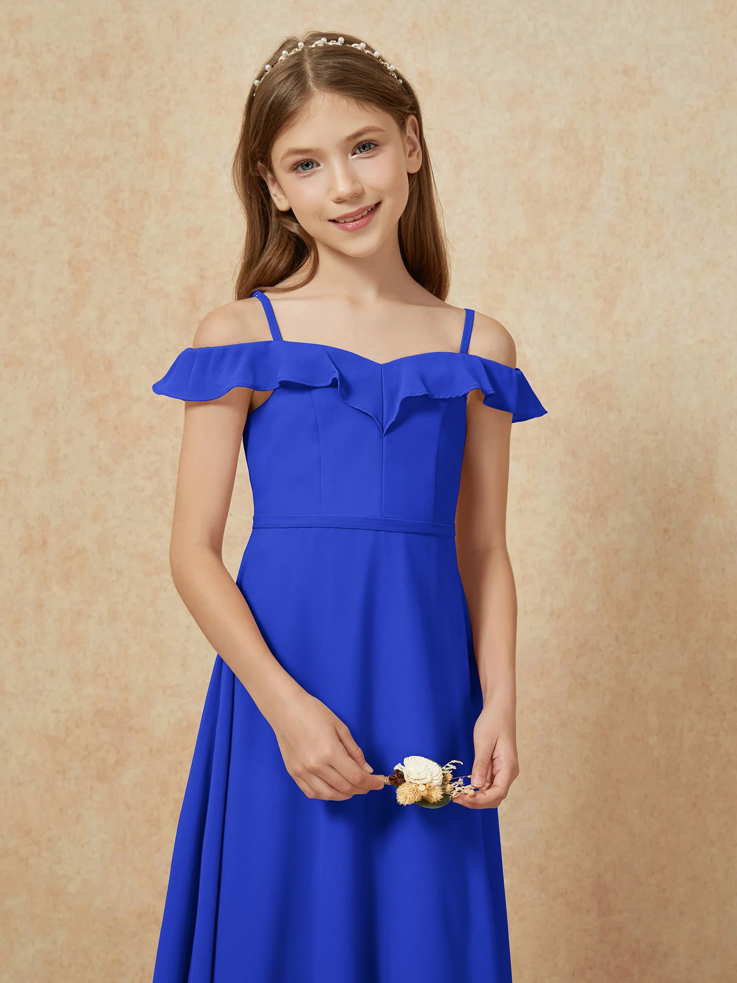 Off-the-shoulder A-Line Junior Bridesmaid Dresses Royal Blue - Image 6