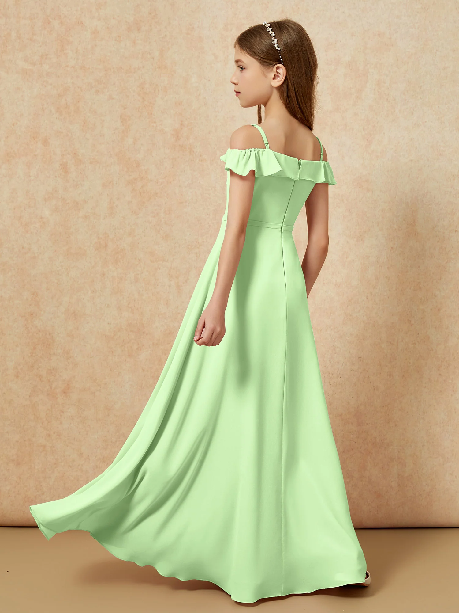 Off-the-shoulder A-Line Junior Bridesmaid Dresses Sage - Image 2
